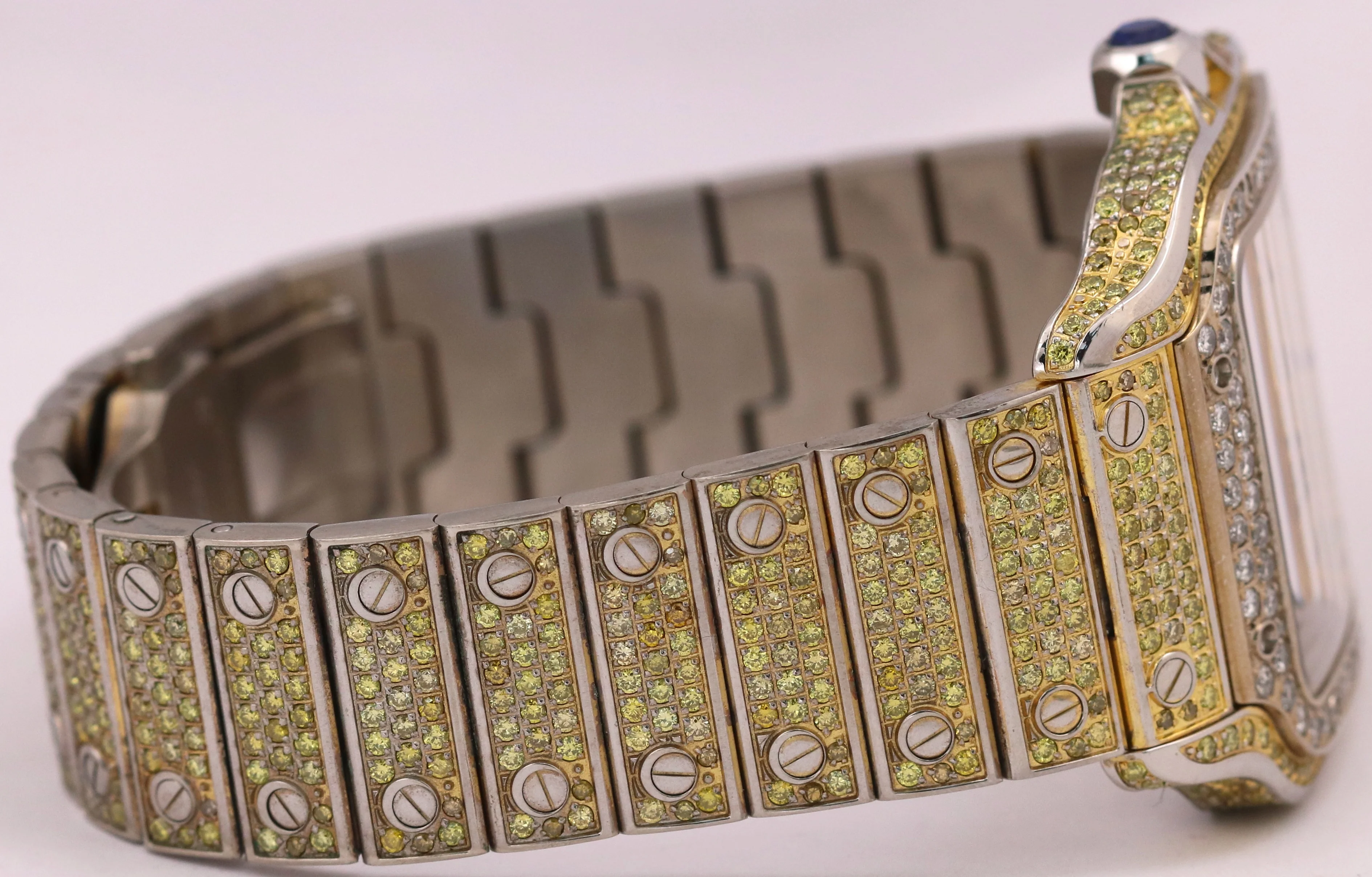 Cartier Santos 39.8mm YELLOW PAVE DIAMOND Roman Automatic Steel 4072 Watch - Image 8