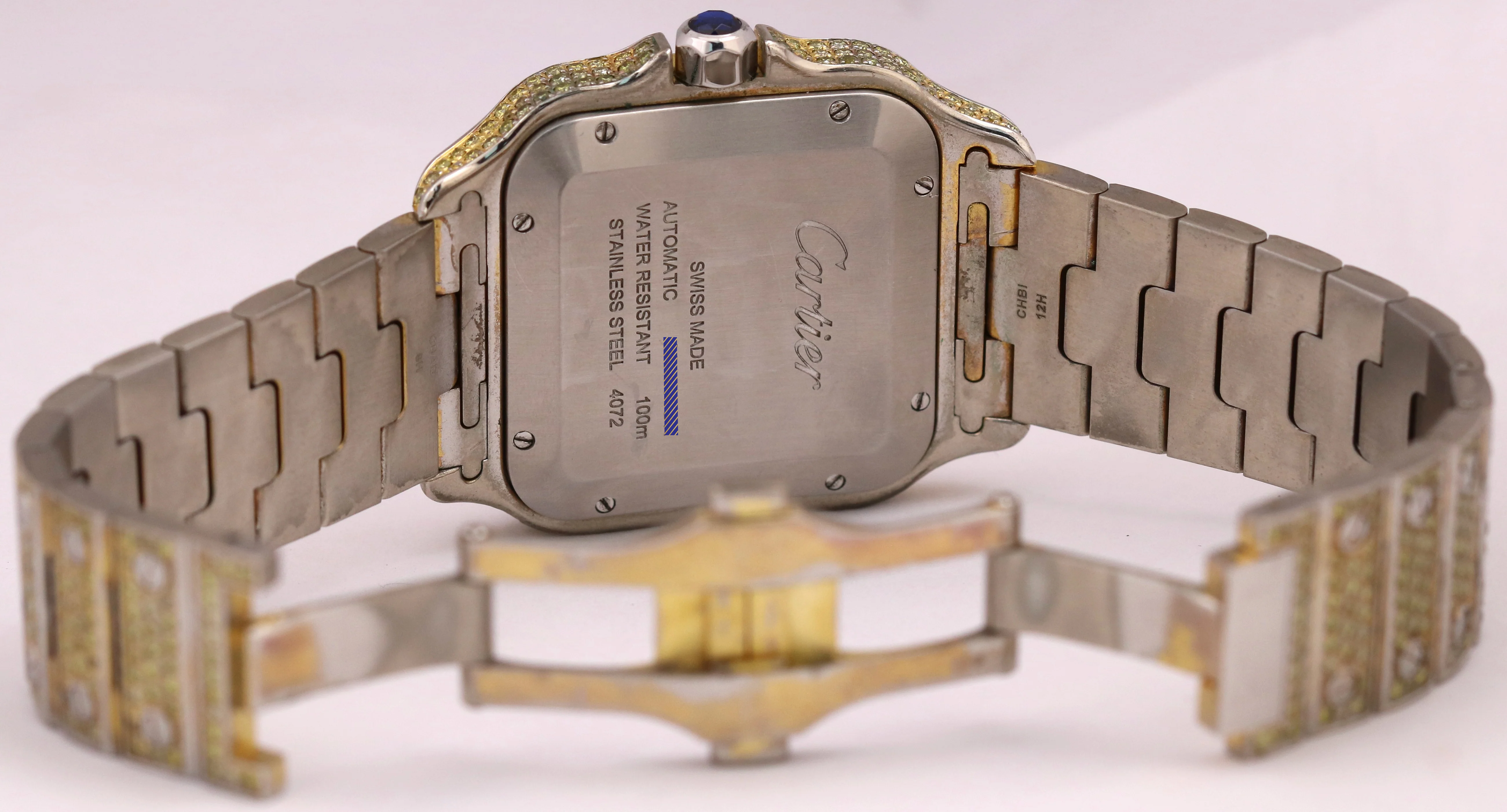 Cartier Santos 39.8mm YELLOW PAVE DIAMOND Roman Automatic Steel 4072 Watch - Image 9