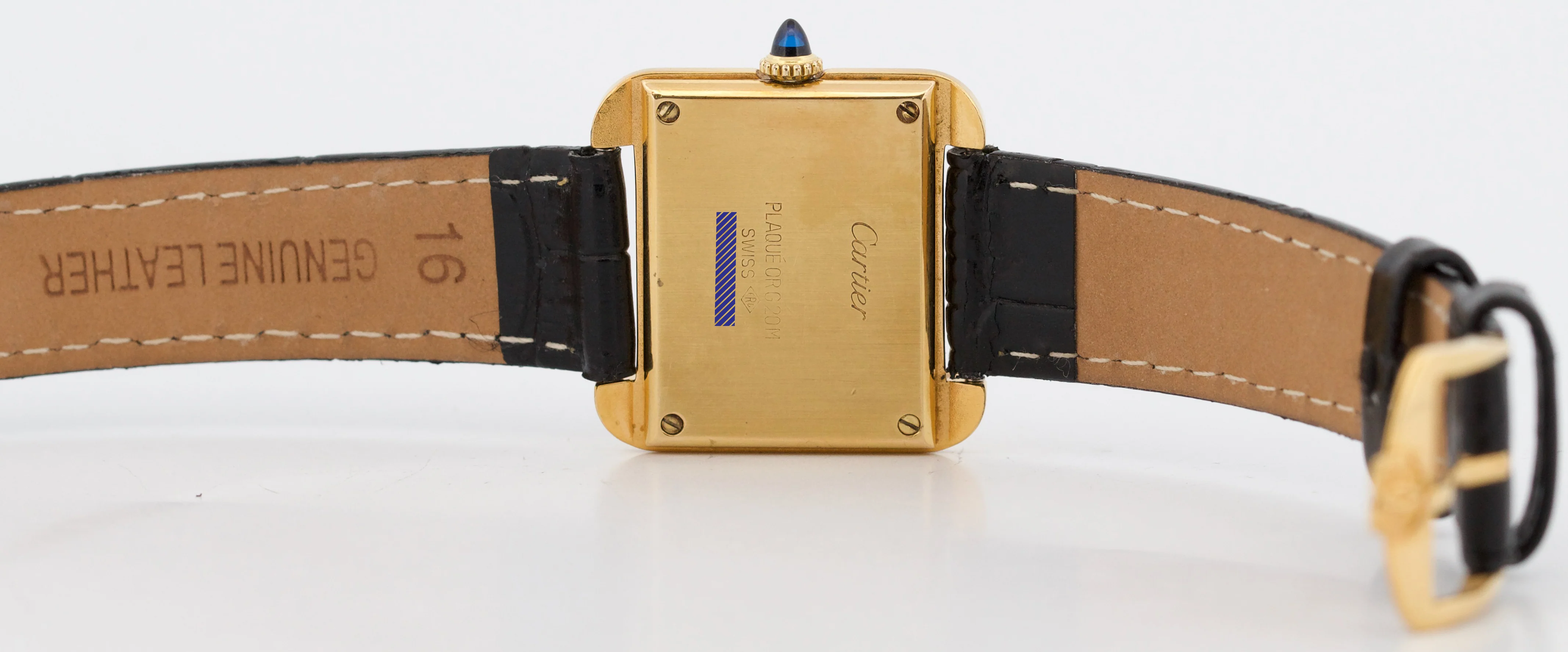 Cartier Stepped Tank BLACK ROMAN Manual 18K Gold Filled Leather 27.5mm 25716 - Image 7