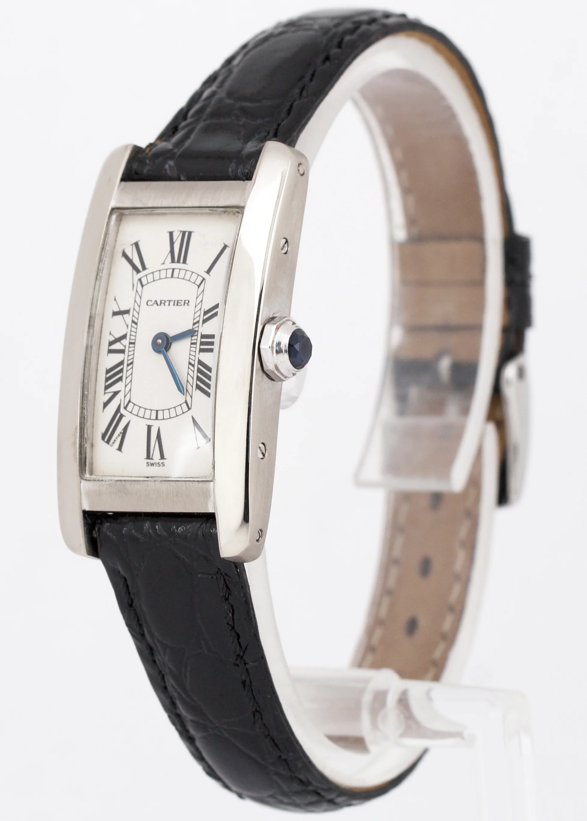 Cartier Tank Americaine 18k White Gold 18x35mm Ivory Leather Quartz 1713 Watch - Image 3