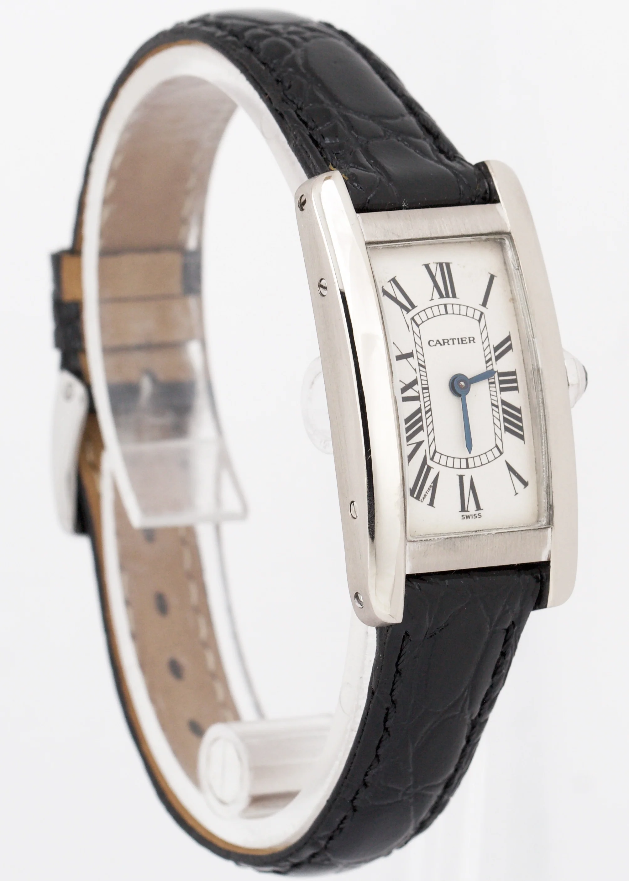 Cartier Tank Americaine 18k White Gold 18x35mm Ivory Leather Quartz 1713 Watch - Image 4