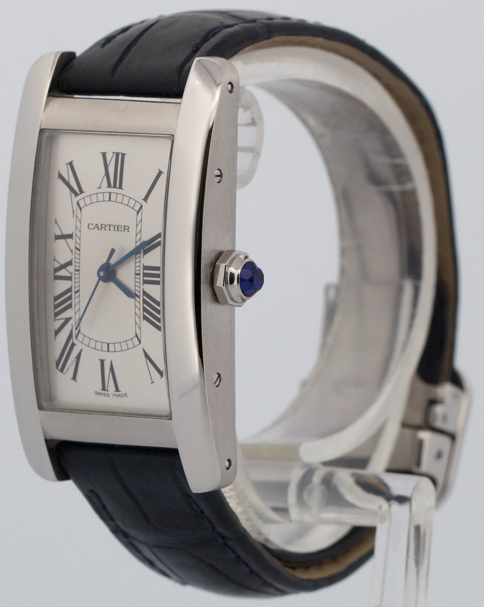 Cartier Tank Americaine SILVER 22mm Steel Leather Automatic Watch 3971 WSTA0017 - Image 3