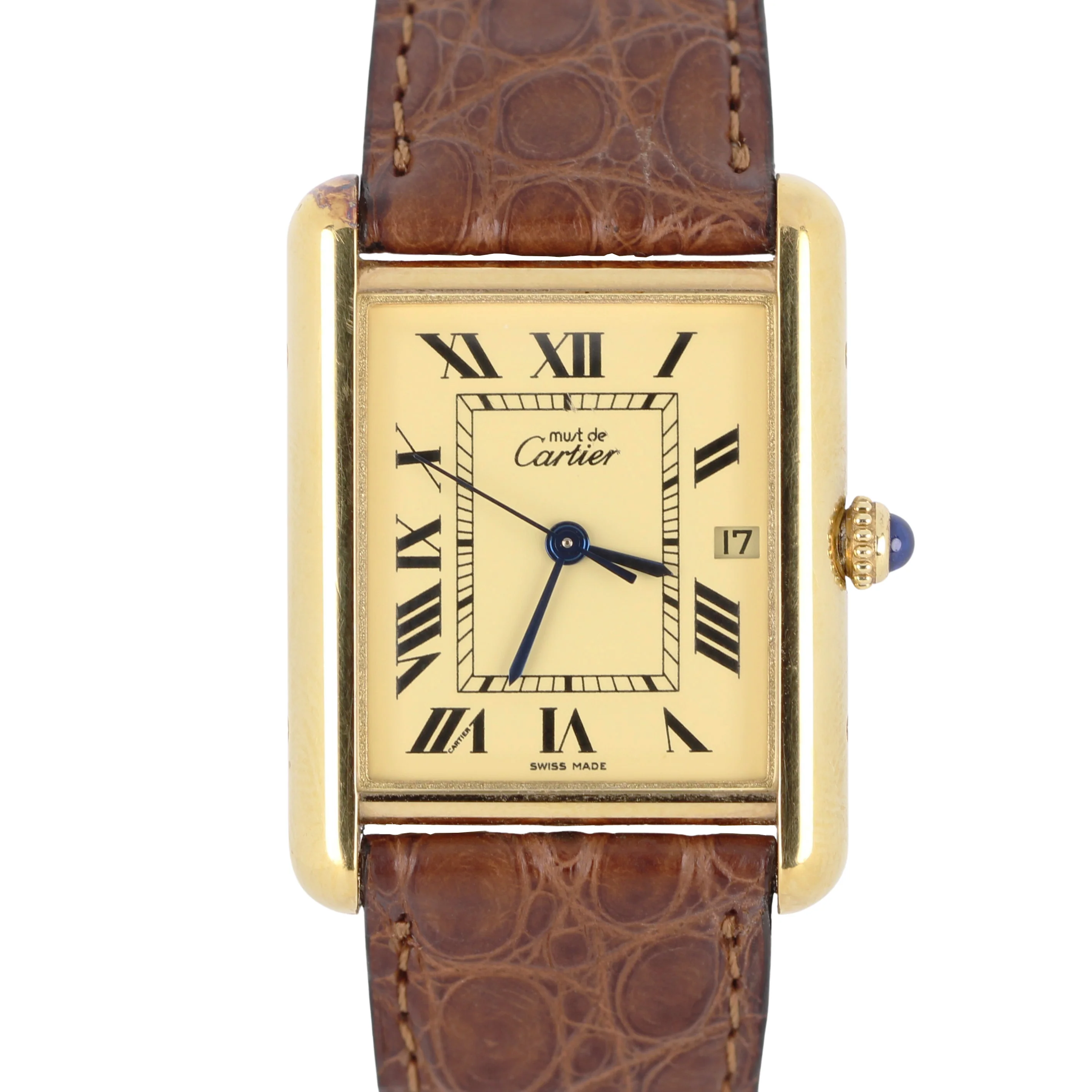 Cartier Tank LM PAPERS Vermeil Gold Silver Ivory Roman 25mm W1017454 2413 Watch