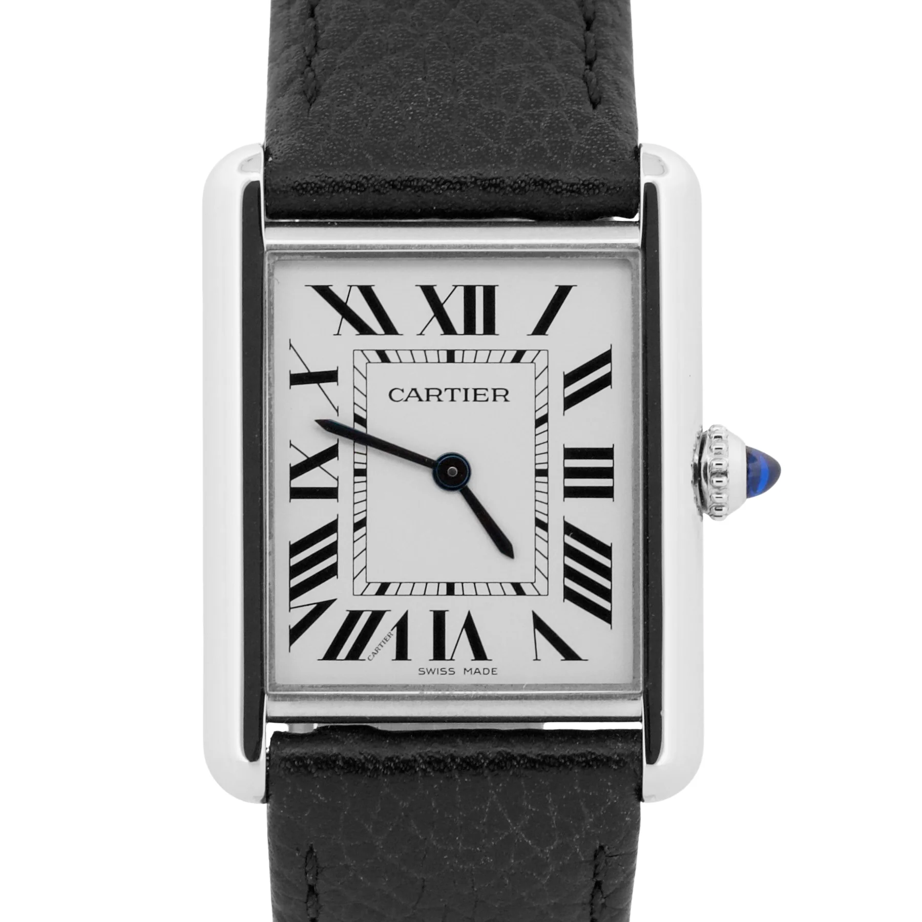 Cartier Tank Must Large SILVER Leather Quartz 25.5mm Steel WSTA0041 Watch 4323