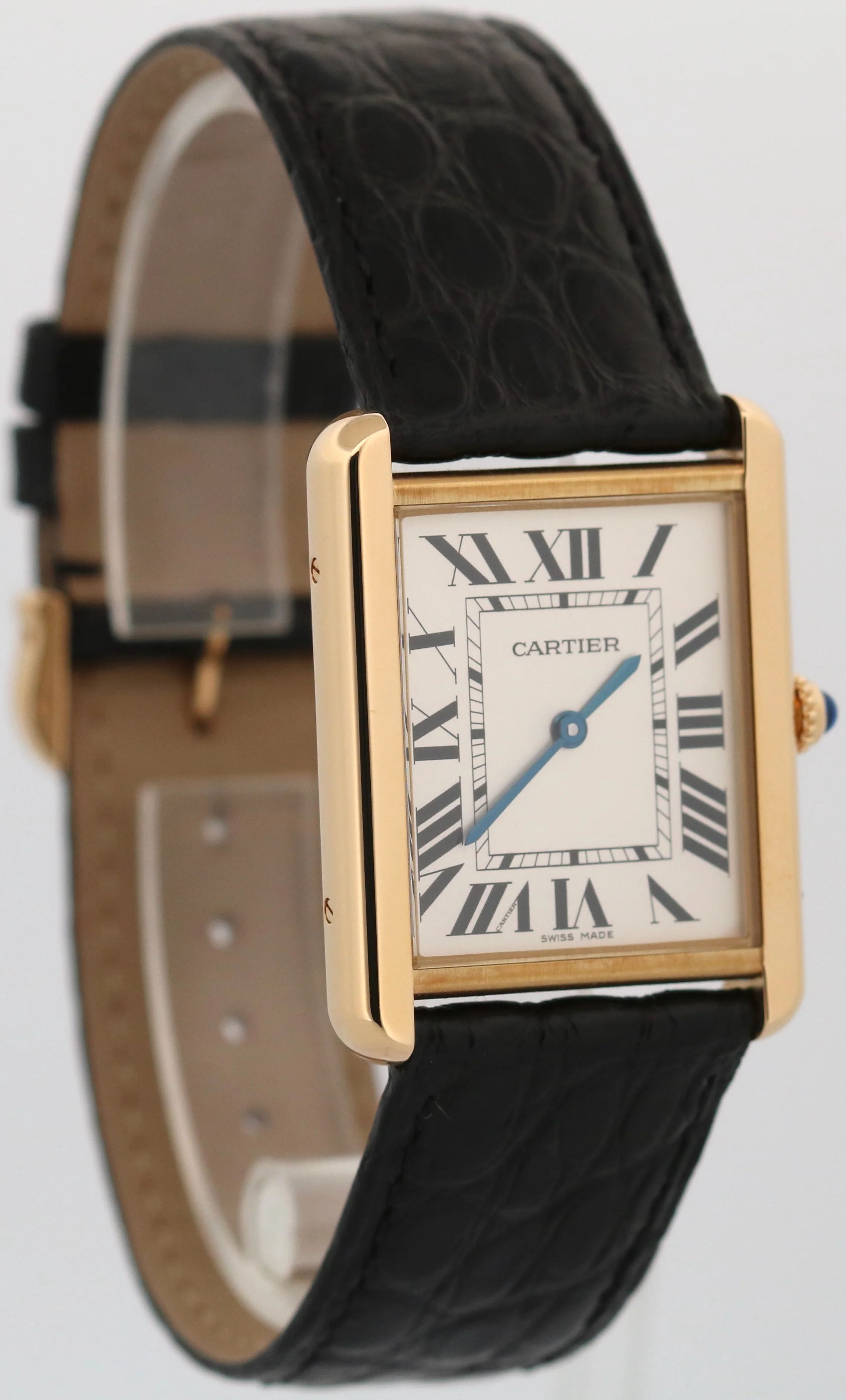 Cartier Tank Solo Large SILVER 18K Yellow Gold Quartz 2742 W1018855 Leather 27mm - Image 7