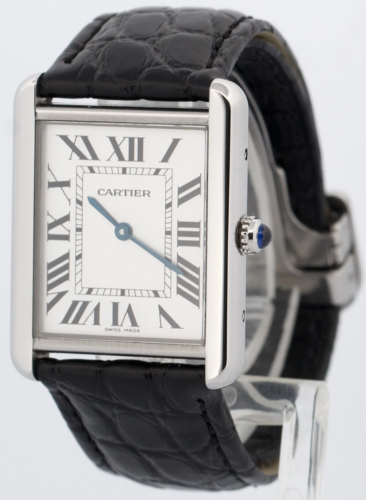 Cartier Tank Solo Stainless Steel SILVER Roman Quartz 2715 W1018355 Leather 27mm - Image 3