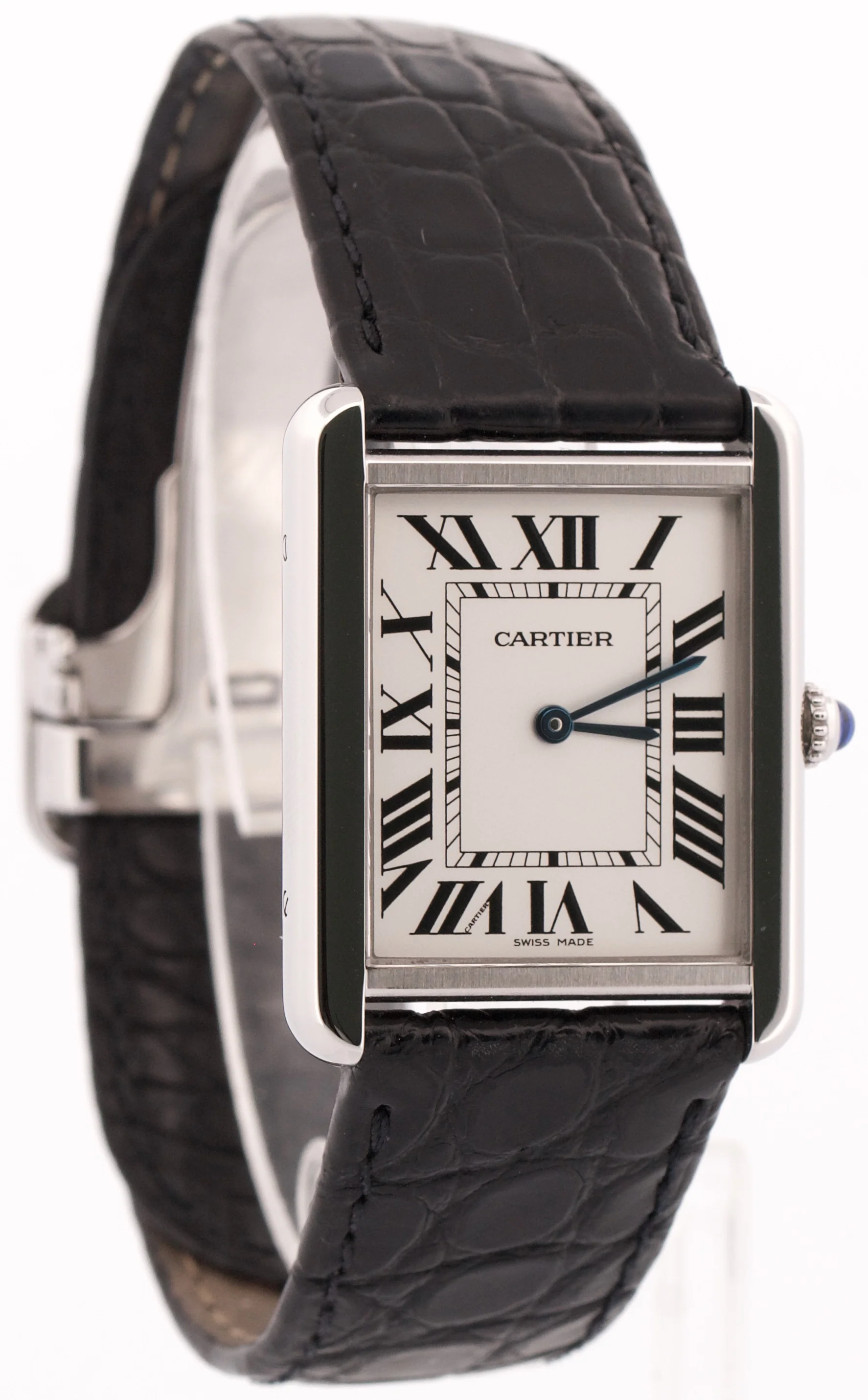 Cartier Tank Solo Stainless Steel WHITE Roman Quartz 2715 W1018355 Leather Watch - Image 4