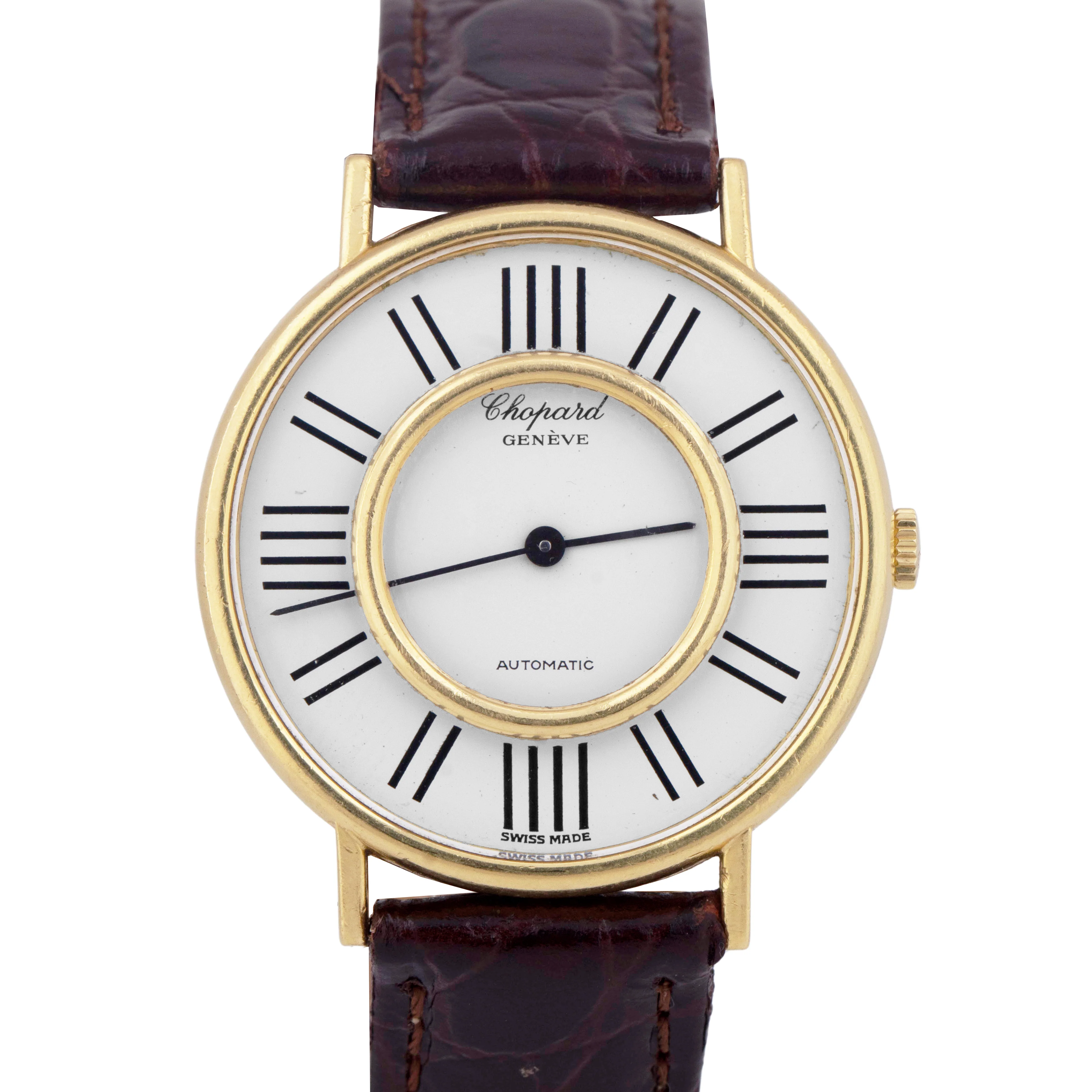 Chopard Geneve Automatic 1049 White 34mm 18K Yellow Gold Leather Automatic Watch