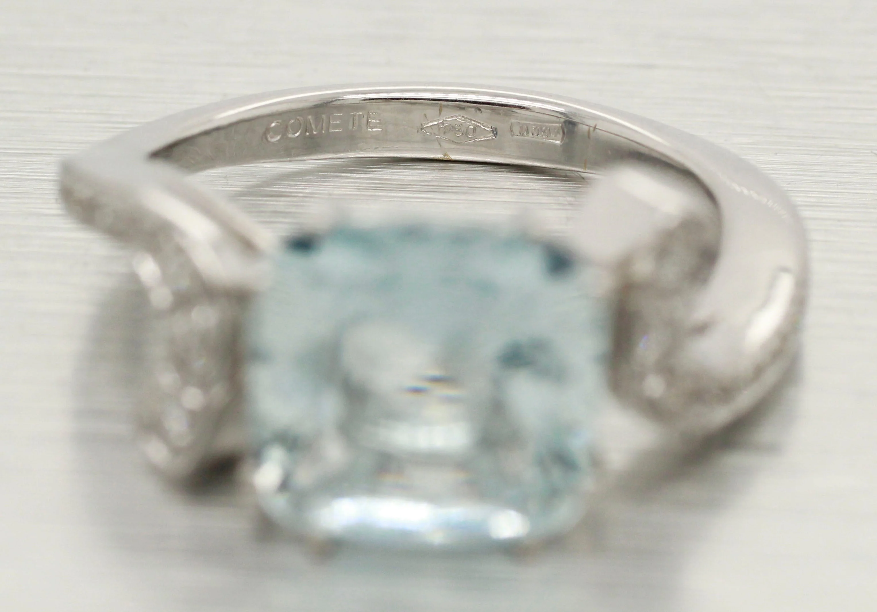 Comete 3ct Aquamarine Cocktail Ring - Diamond Accents - 18k White Gold Setting - Image 2