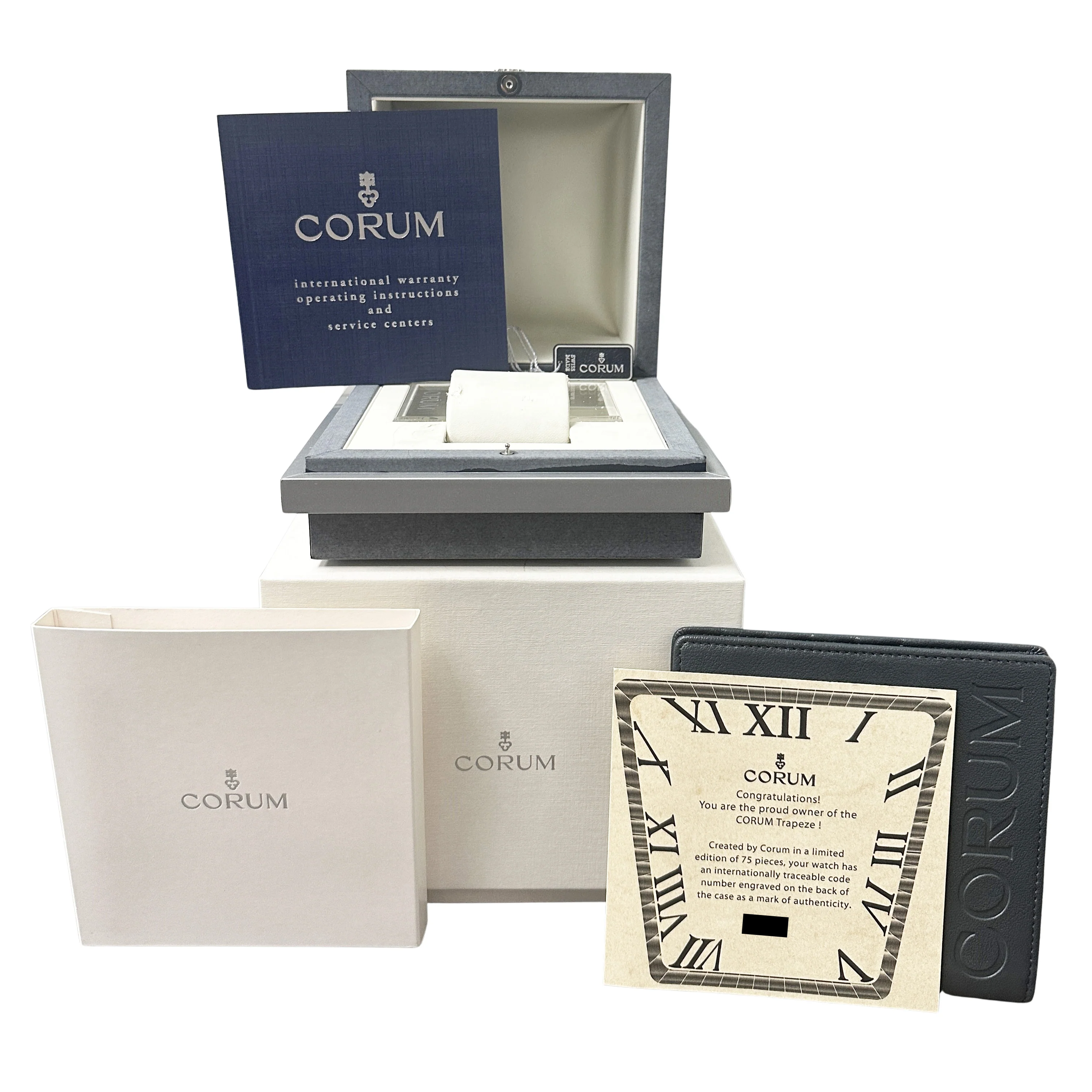Corum Trapeze LIMITED EDITION Silver Blue Roman Numeral 39mm 82.404.20 Watch BOX - Image 2