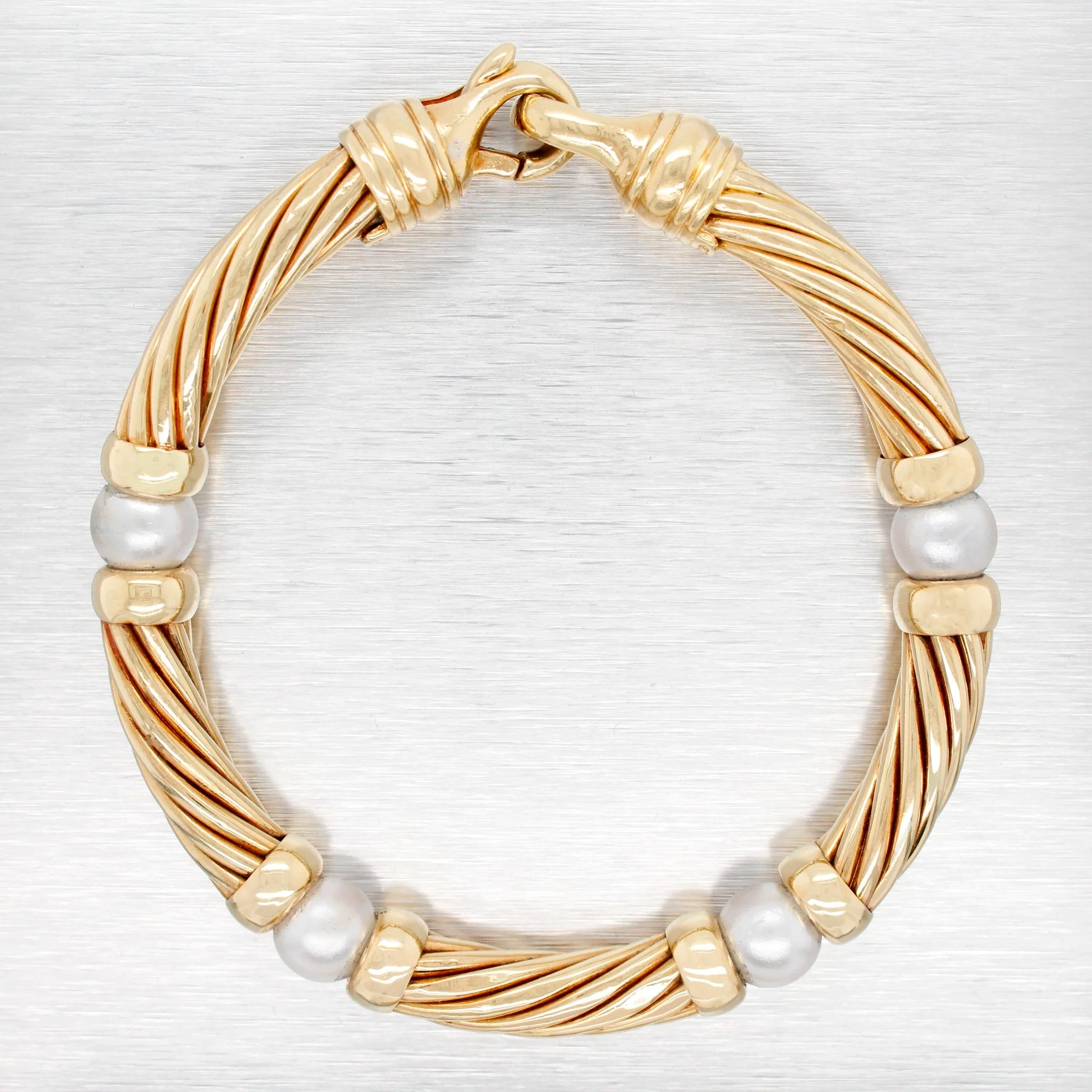 David Yurman 18k Yellow Gold Pearl Metro Twisted Cable Station Bracelet - 7” - Image 2