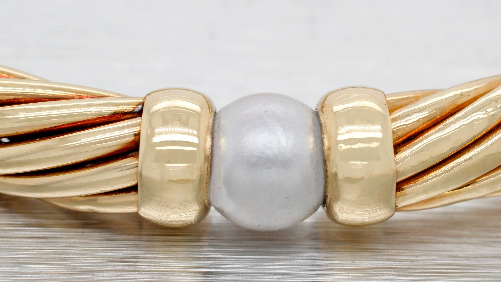 David Yurman 18k Yellow Gold Pearl Metro Twisted Cable Station Bracelet - 7” - Image 3