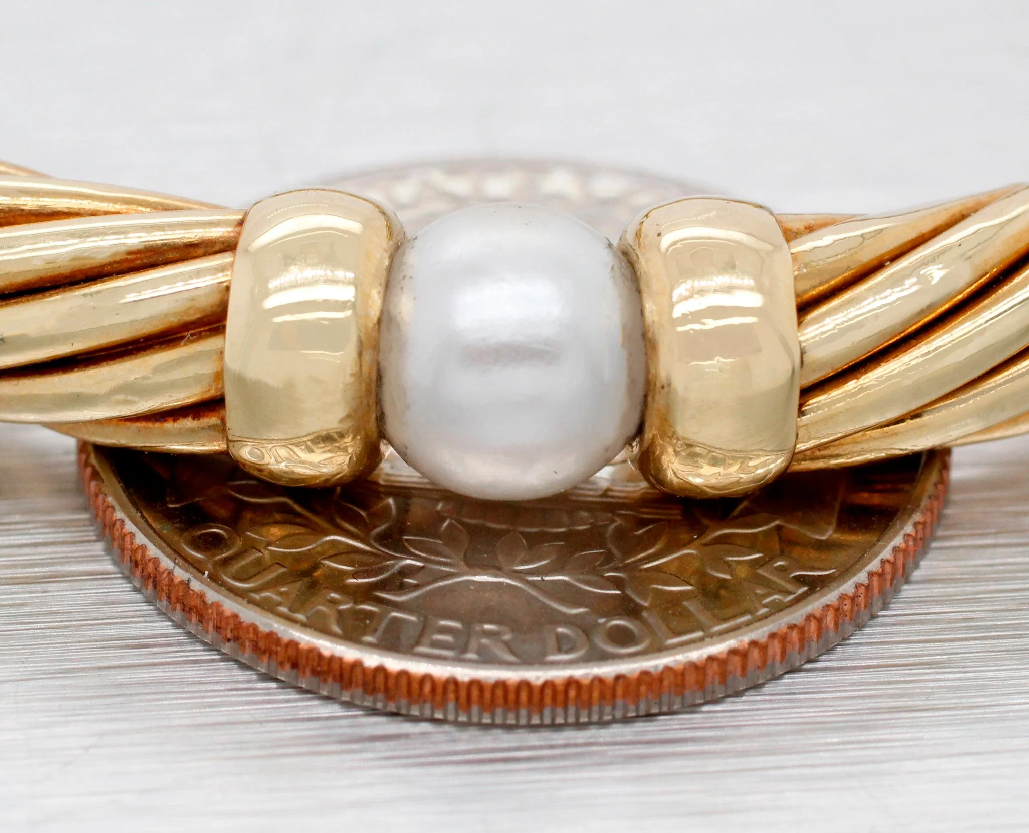 David Yurman 18k Yellow Gold Pearl Metro Twisted Cable Station Bracelet - 7” - Image 6