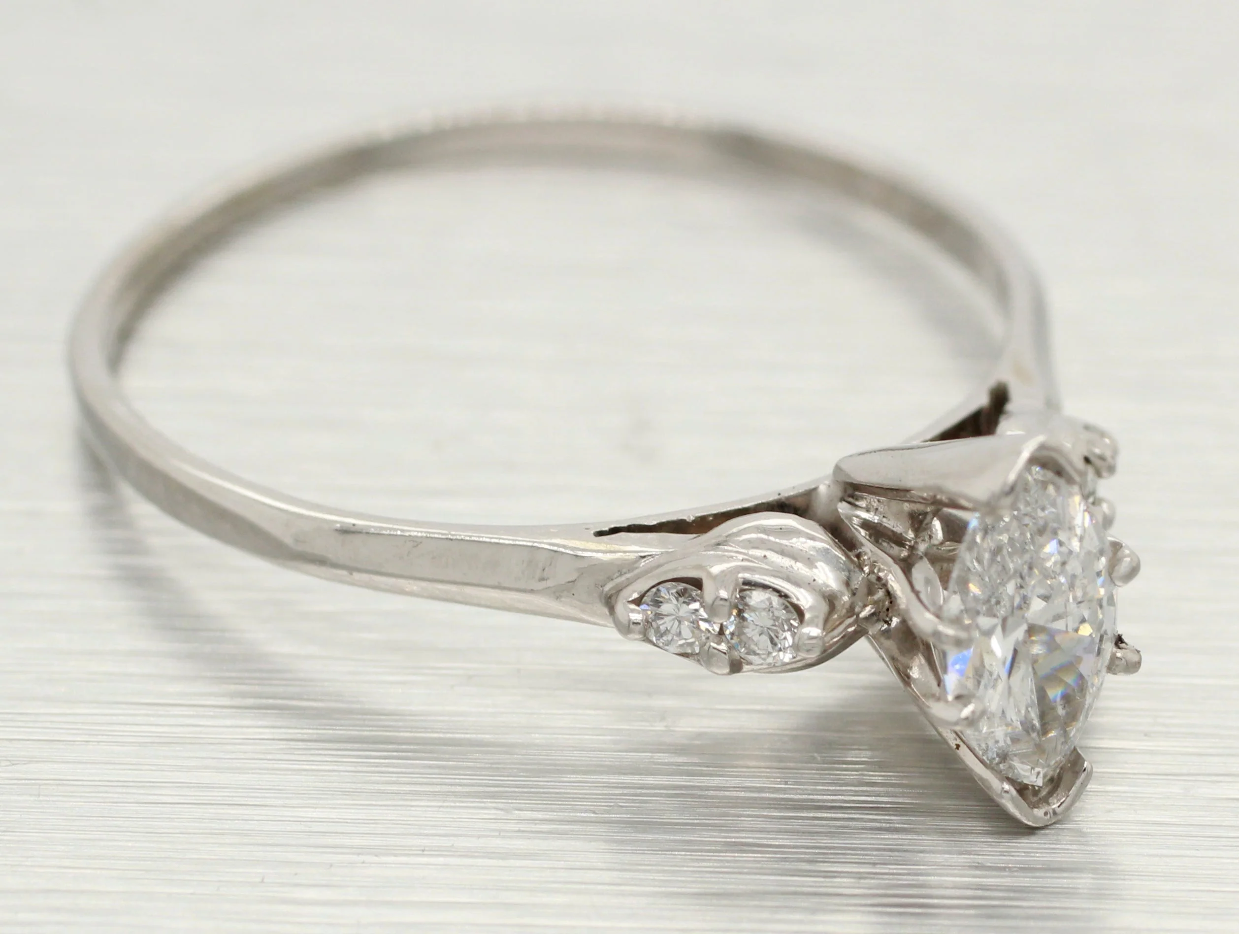 Vintage 0.75ctw Marquise Diamond Engagement Ring in 14k White Gold | Size 11.75 - Image 4