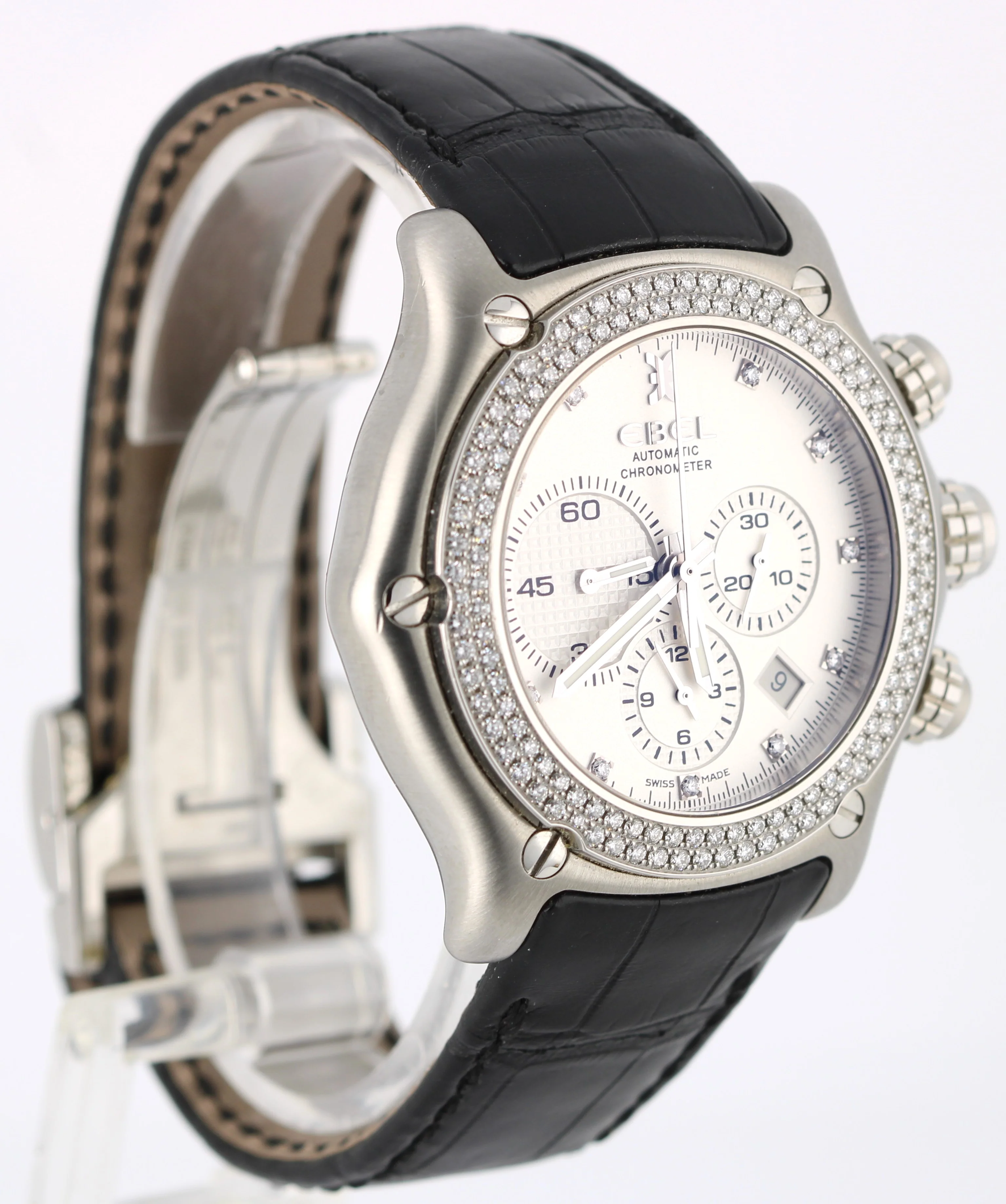 EBEL 1911 BTR Chronograph PAPERS Steel Silver DIAMOND 44mm E9137L7S Watch BOX - Image 4