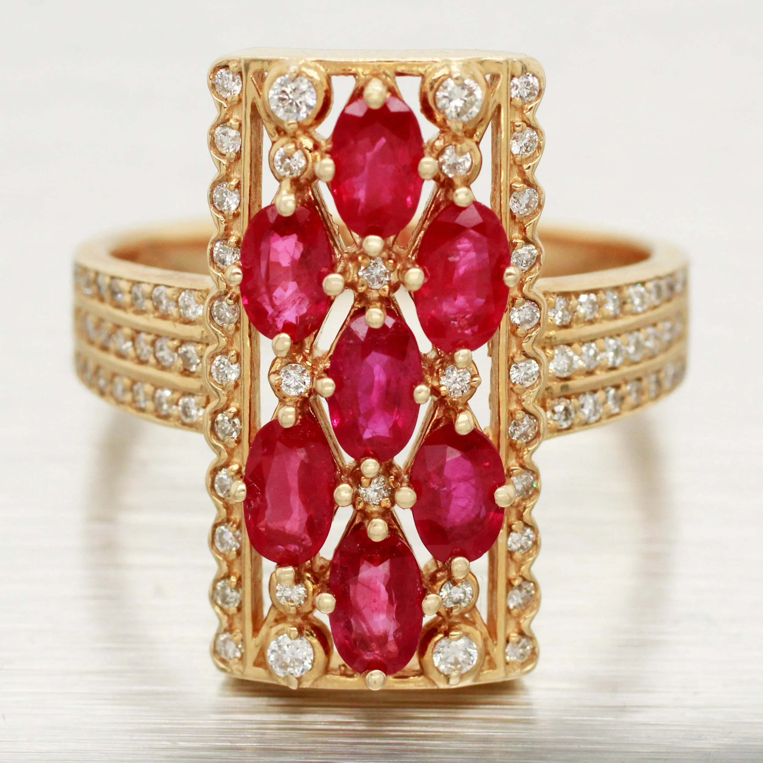 EFFY Ruby and Diamond Cocktail Ring - Rectangle 14k Yellow Gold Setting - Size 9