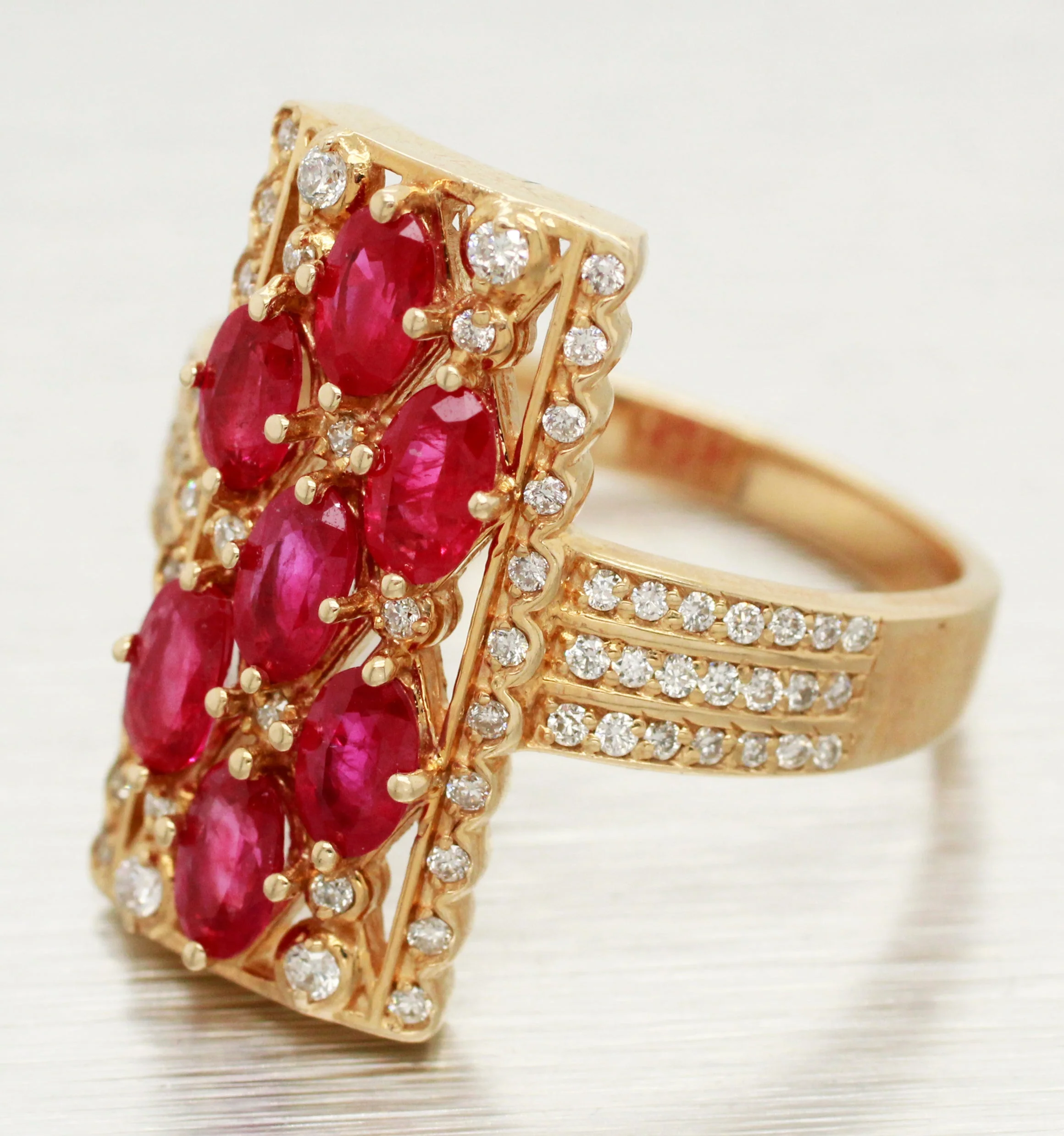 EFFY Ruby and Diamond Cocktail Ring - Rectangle 14k Yellow Gold Setting - Size 9 - Image 2