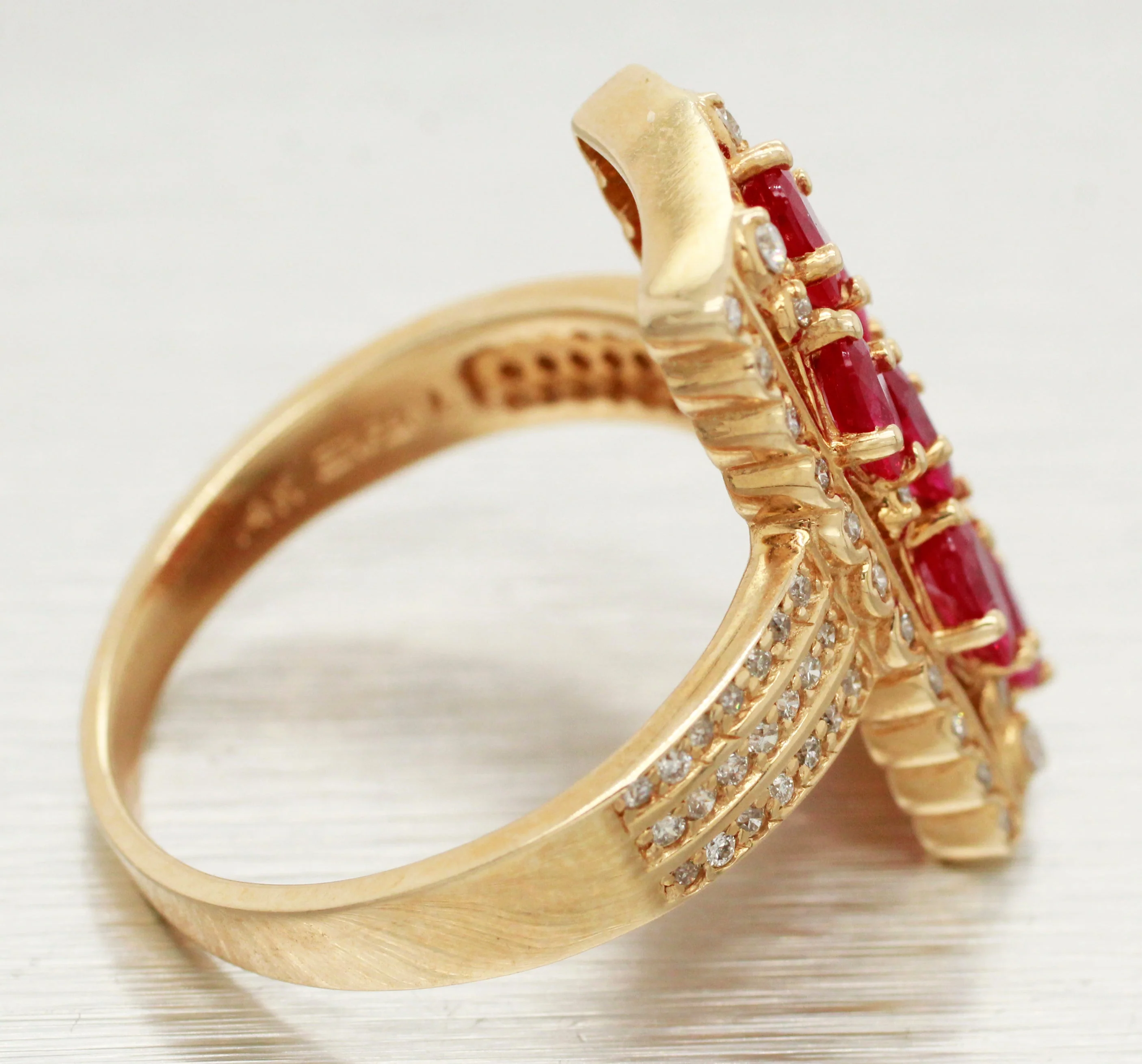 EFFY Ruby and Diamond Cocktail Ring - Rectangle 14k Yellow Gold Setting - Size 9 - Image 3