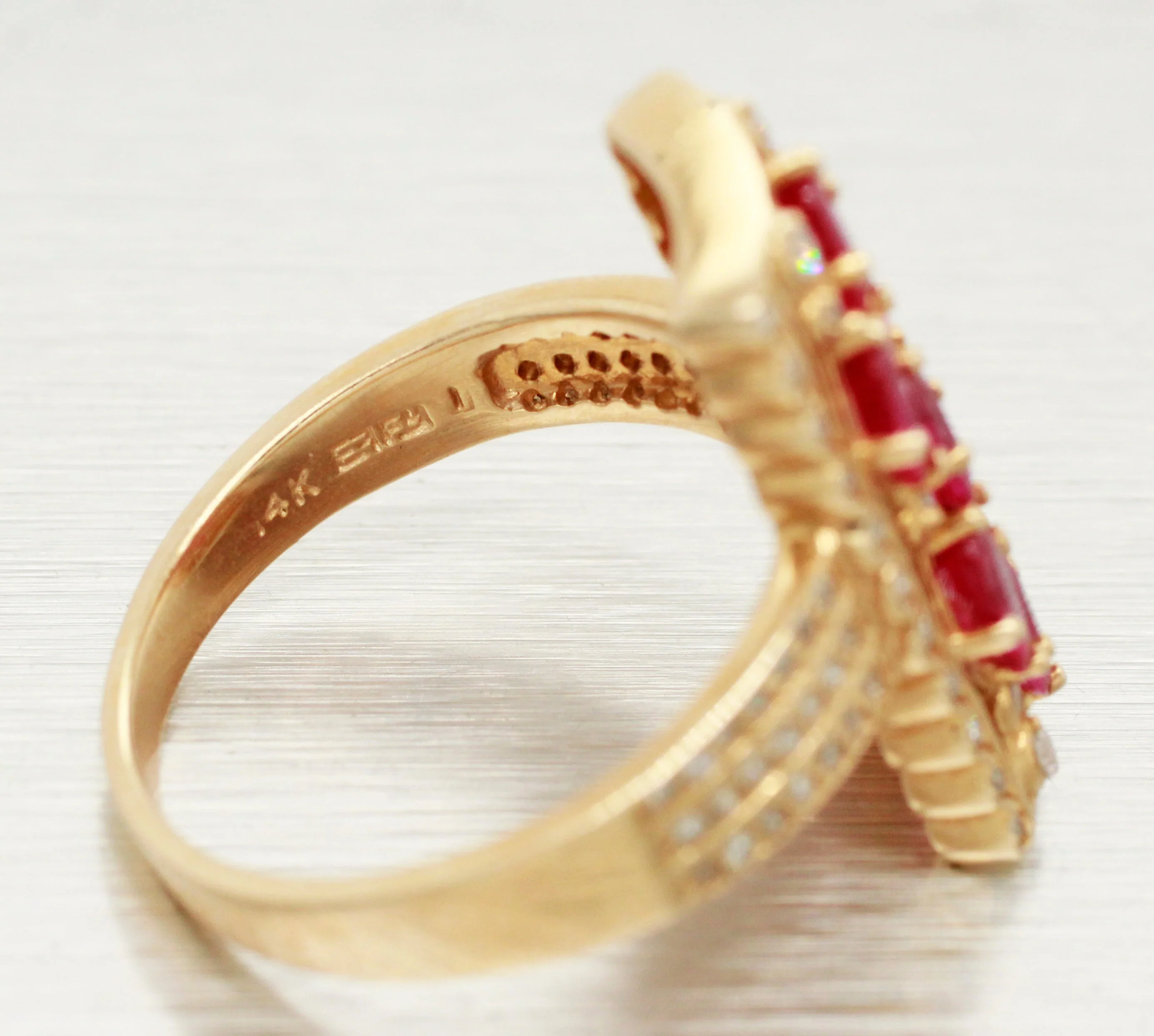 EFFY Ruby and Diamond Cocktail Ring - Rectangle 14k Yellow Gold Setting - Size 9 - Image 4
