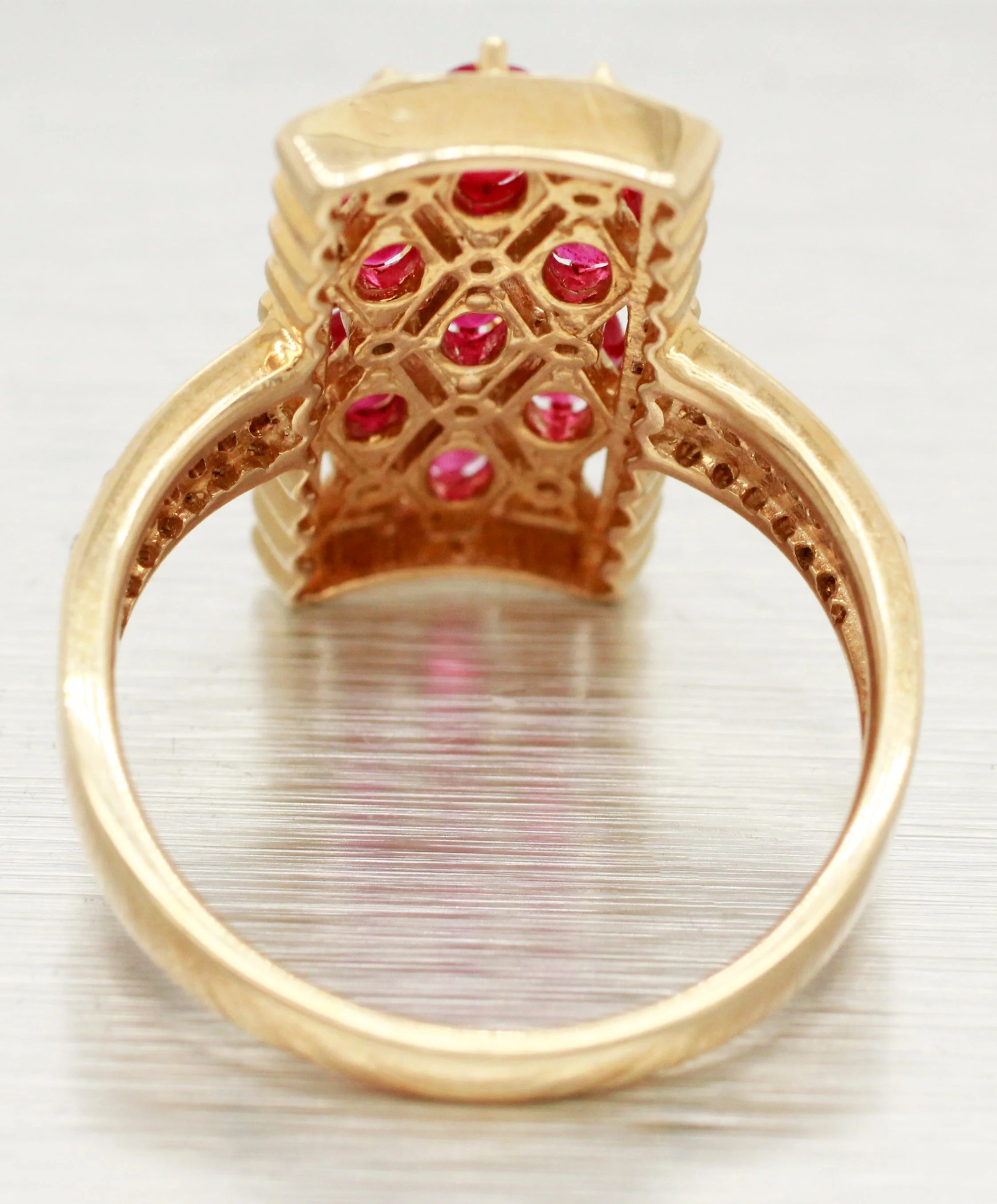 EFFY Ruby and Diamond Cocktail Ring - Rectangle 14k Yellow Gold Setting - Size 9 - Image 5