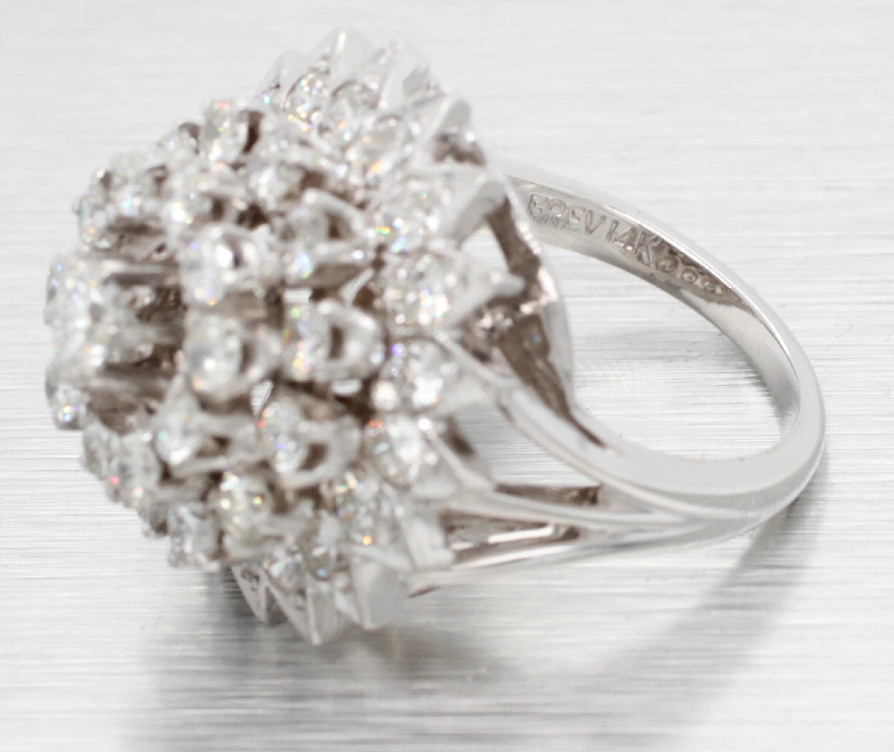EREV Antique Art Deco 3.20ctw Diamond Flower Cocktail Ring - 14k White Gold - Image 3
