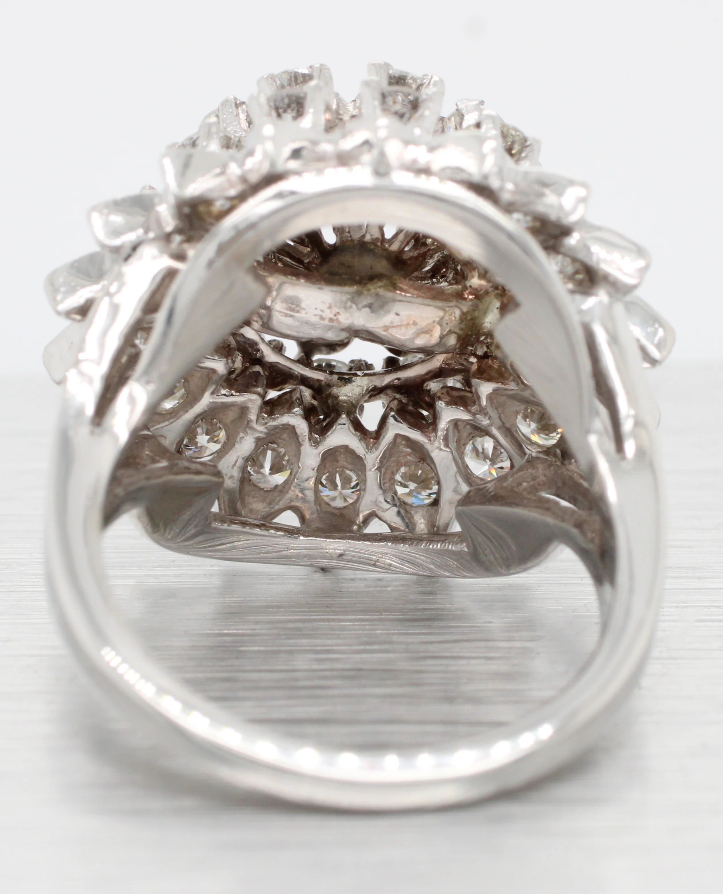 EREV Antique Art Deco 3.20ctw Diamond Flower Cocktail Ring - 14k White Gold - Image 6