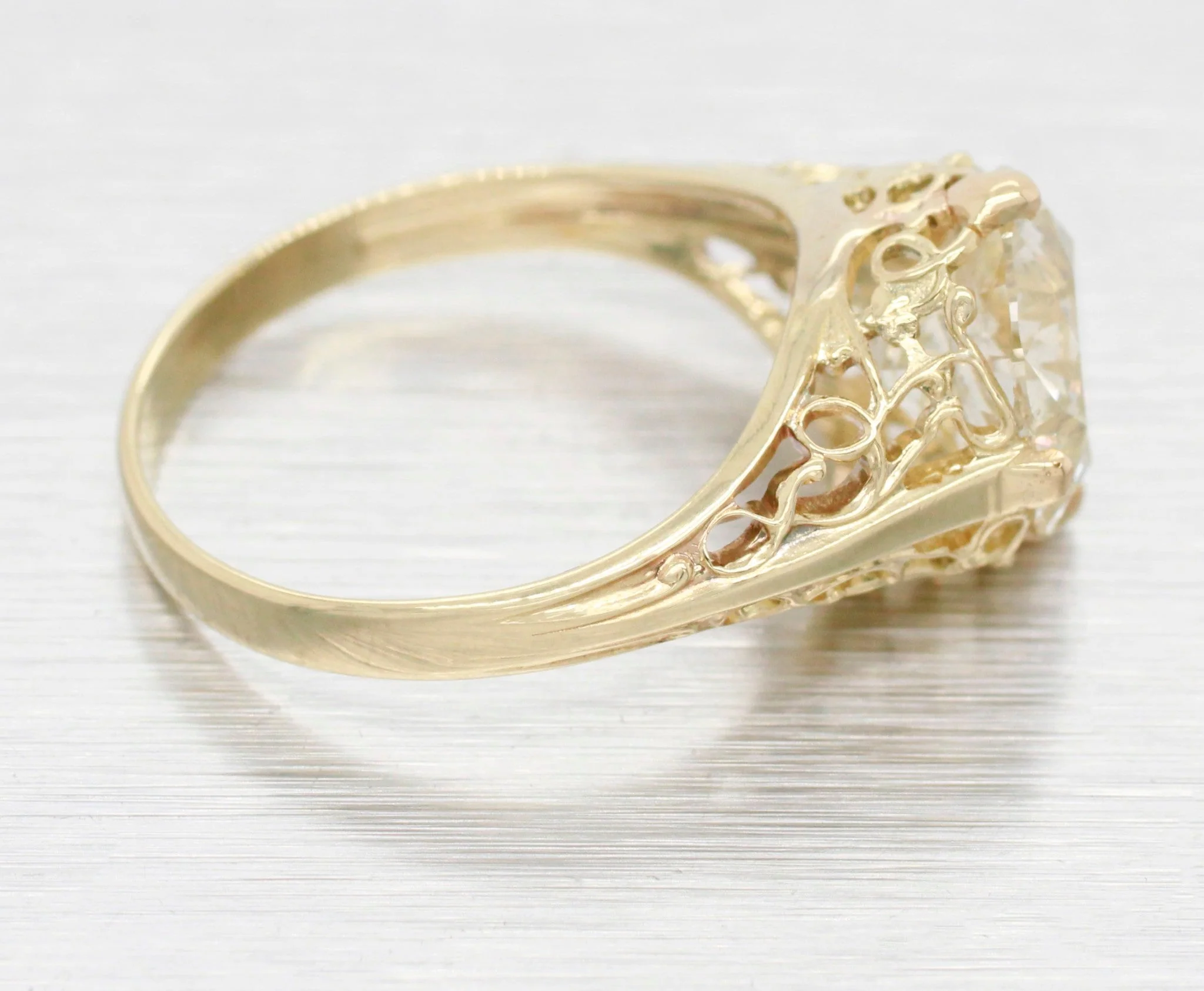 GIA 3.01ct Diamond Antique Art Deco Solitaire Engagement Ring - 14k Yellow Gold - Image 4