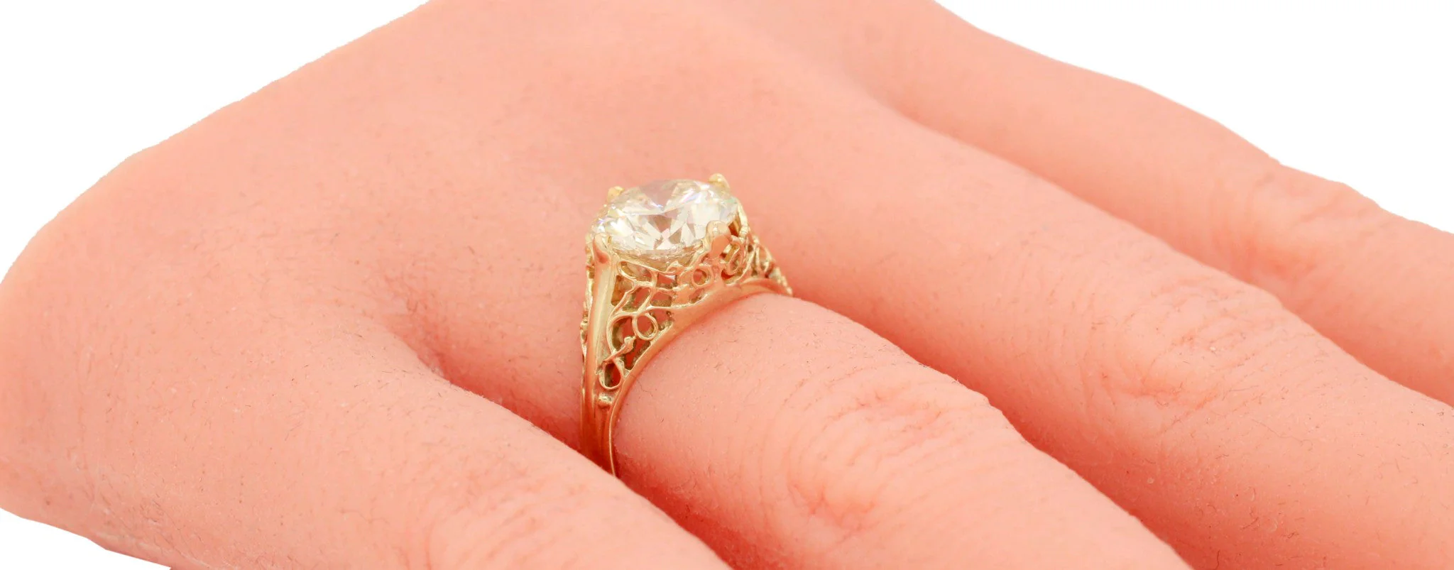 GIA 3.01ct Diamond Antique Art Deco Solitaire Engagement Ring - 14k Yellow Gold - Image 7