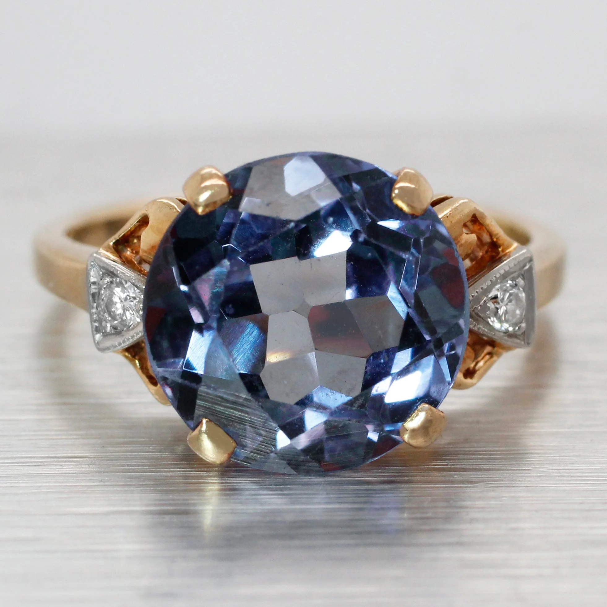 GIA Color-Changing Sapphire Engagement Ring 14k Yellow Gold | Lab-Created Stone - Image 2