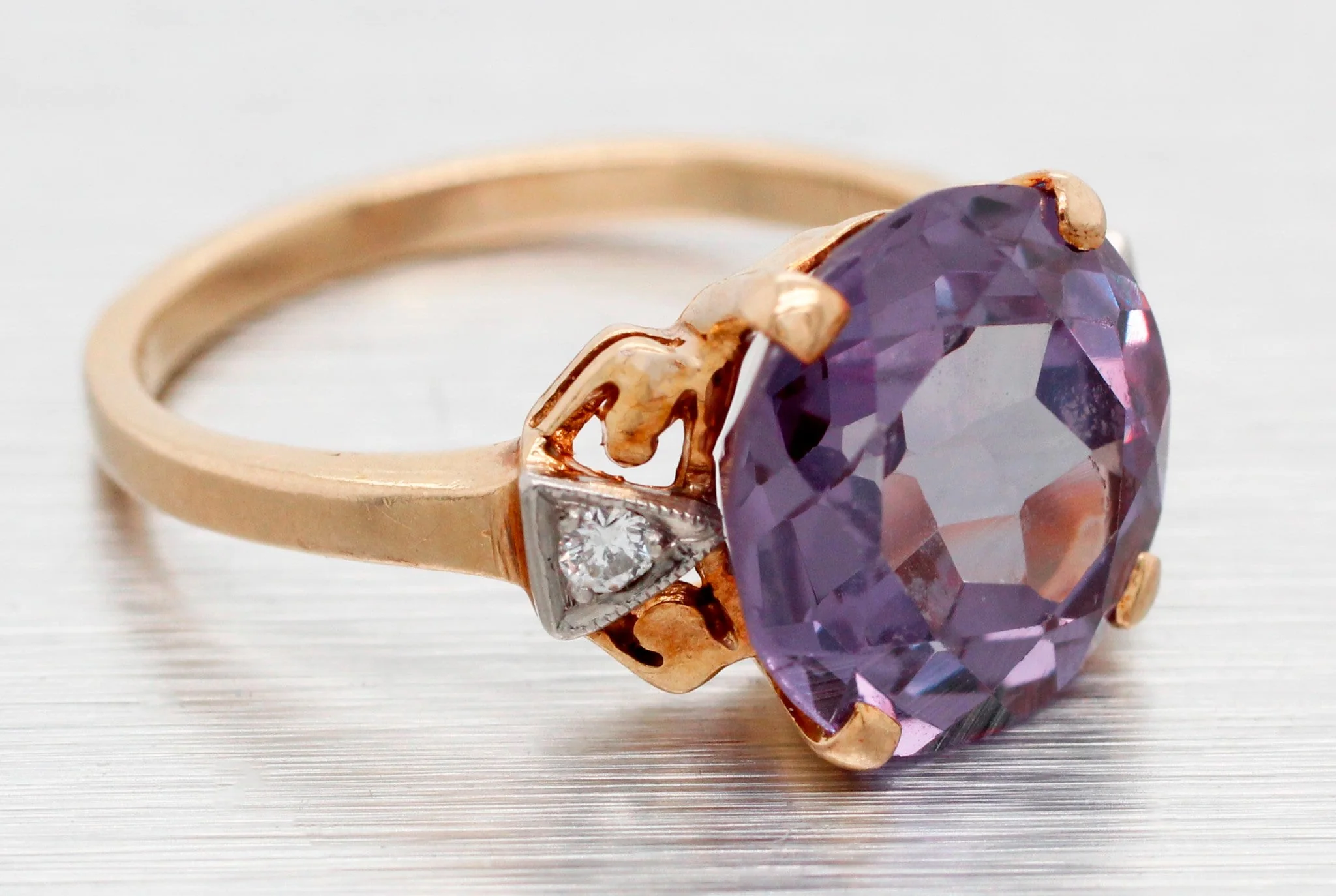 GIA Color-Changing Sapphire Engagement Ring 14k Yellow Gold | Lab-Created Stone - Image 5