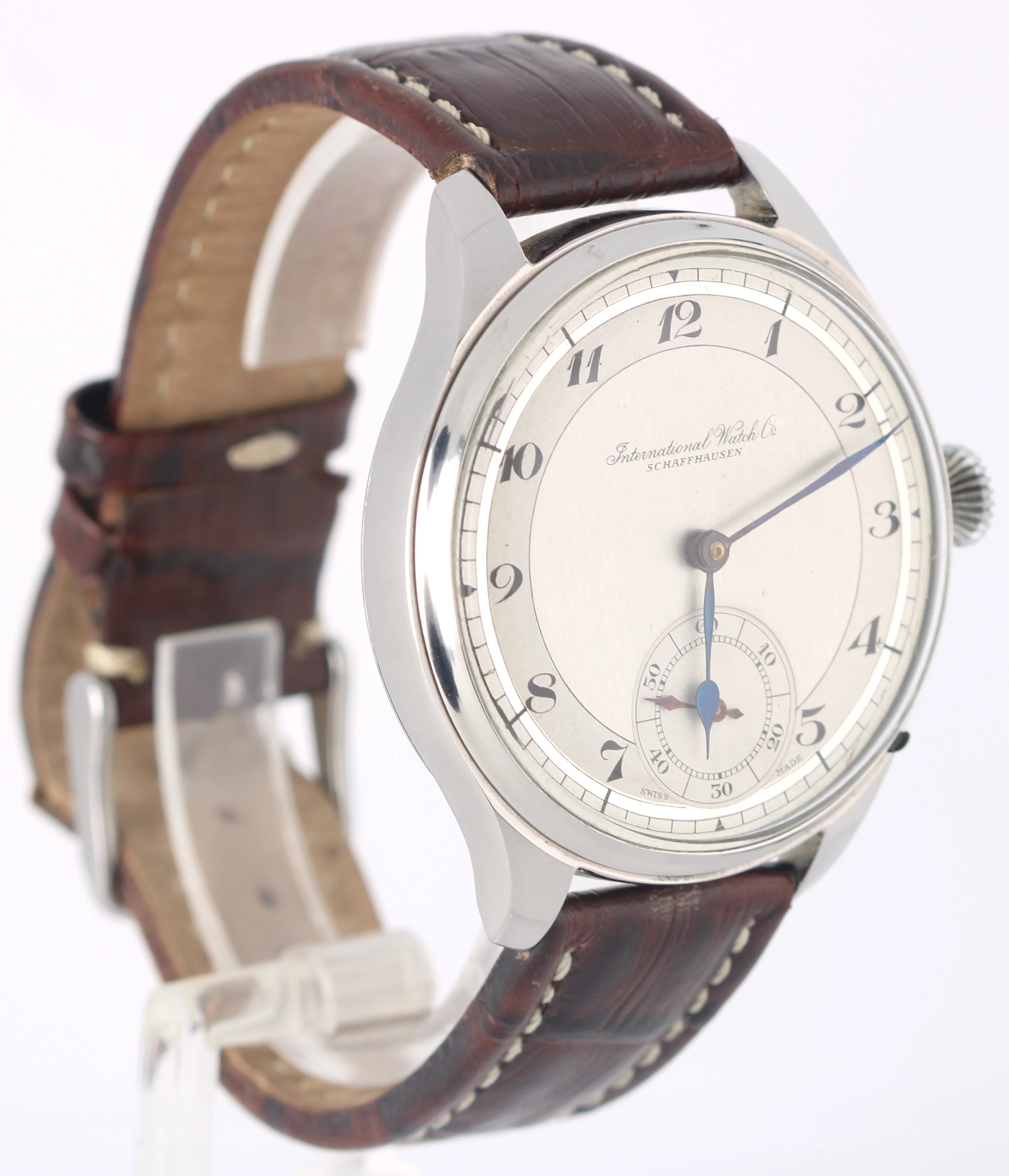 IWC Conversion Pocketwatch Stainless Steel Silver 47.5mm Brown Leather Watch - Image 4
