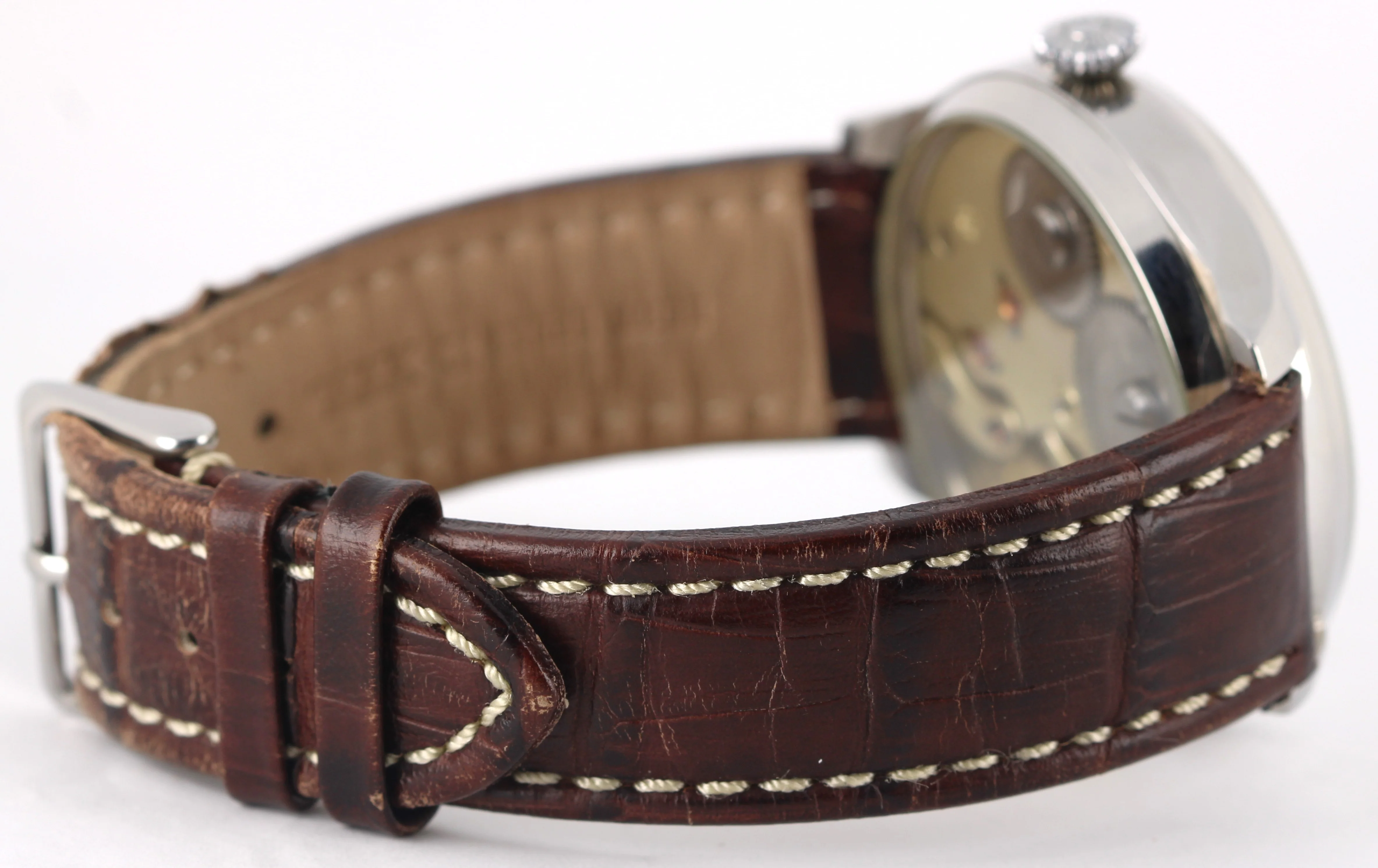 IWC Conversion Pocketwatch Stainless Steel Silver 47.5mm Brown Leather Watch - Image 8