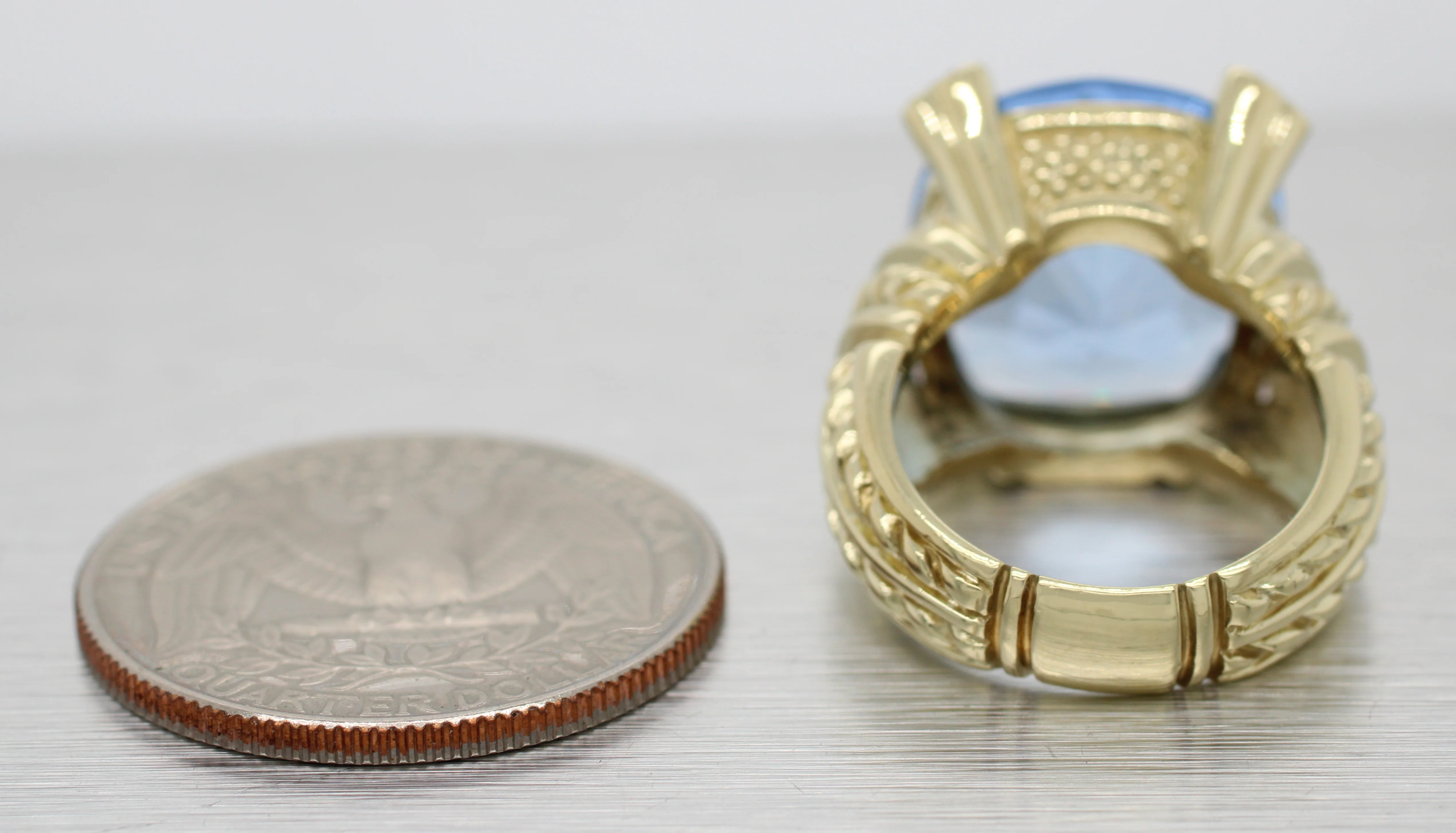 Judith Ripka Monaco Large Blue Quartz & Diamond Cocktail Ring - 18k Yellow Gold - Image 7
