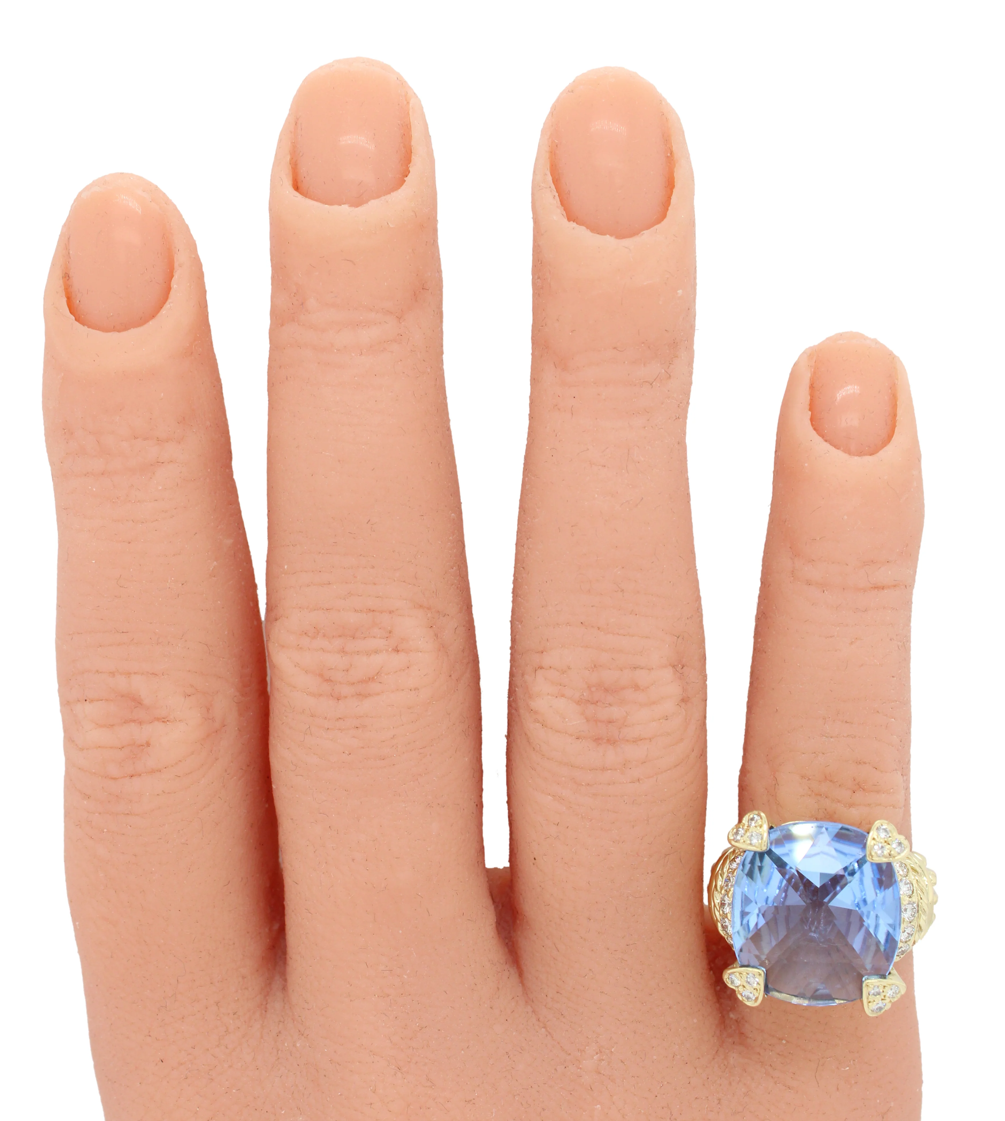 Judith Ripka Monaco Large Blue Quartz & Diamond Cocktail Ring - 18k Yellow Gold - Image 8