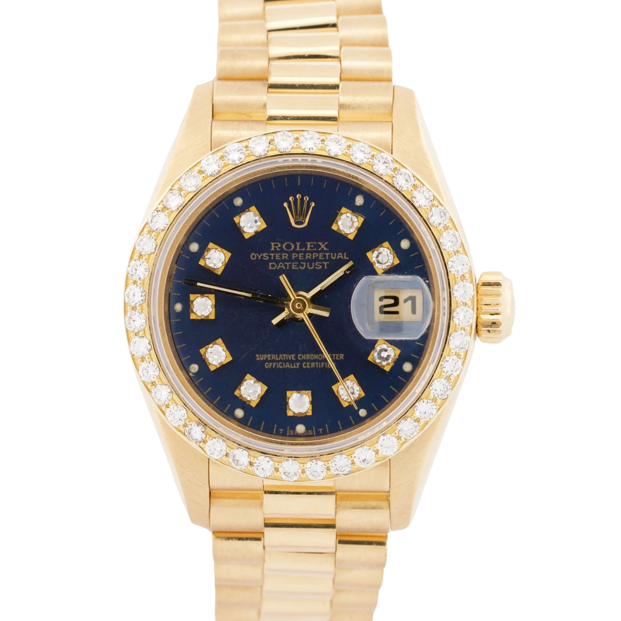 Ladies 1995 Rolex DateJust President BLUE DIAMOND 18K Yellow Gold 26mm 69178
