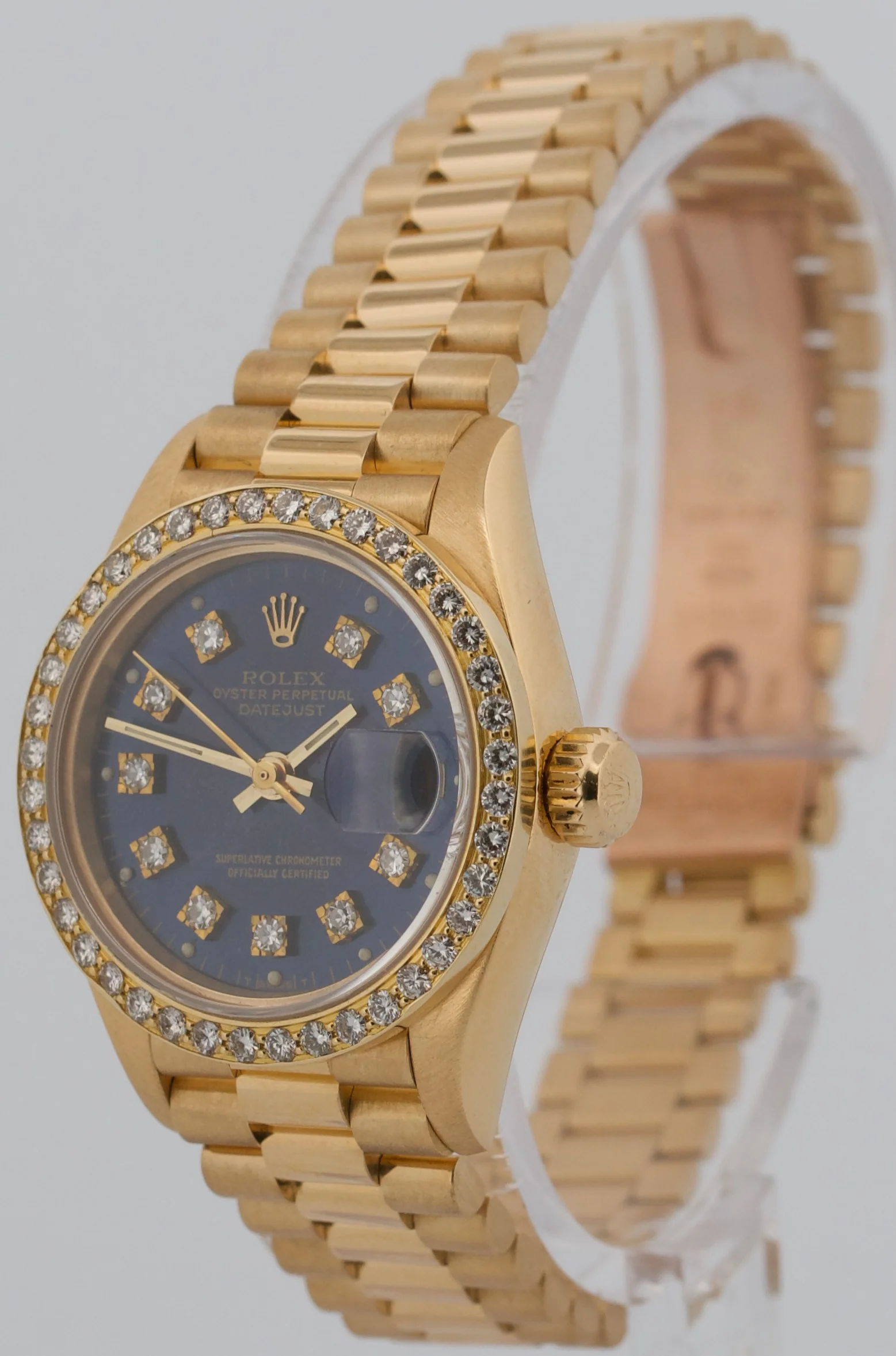 Ladies 1995 Rolex DateJust President BLUE DIAMOND 18K Yellow Gold 26mm 69178 - Image 3