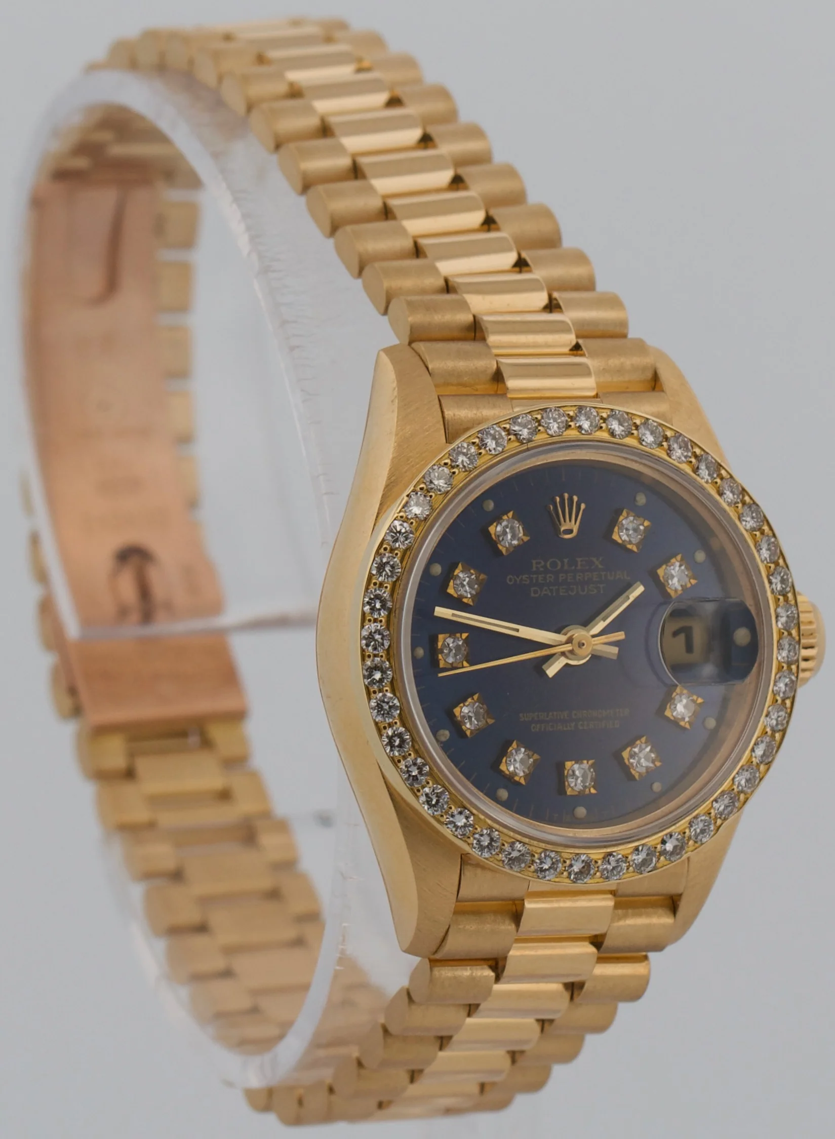 Ladies 1995 Rolex DateJust President BLUE DIAMOND 18K Yellow Gold 26mm 69178 - Image 4