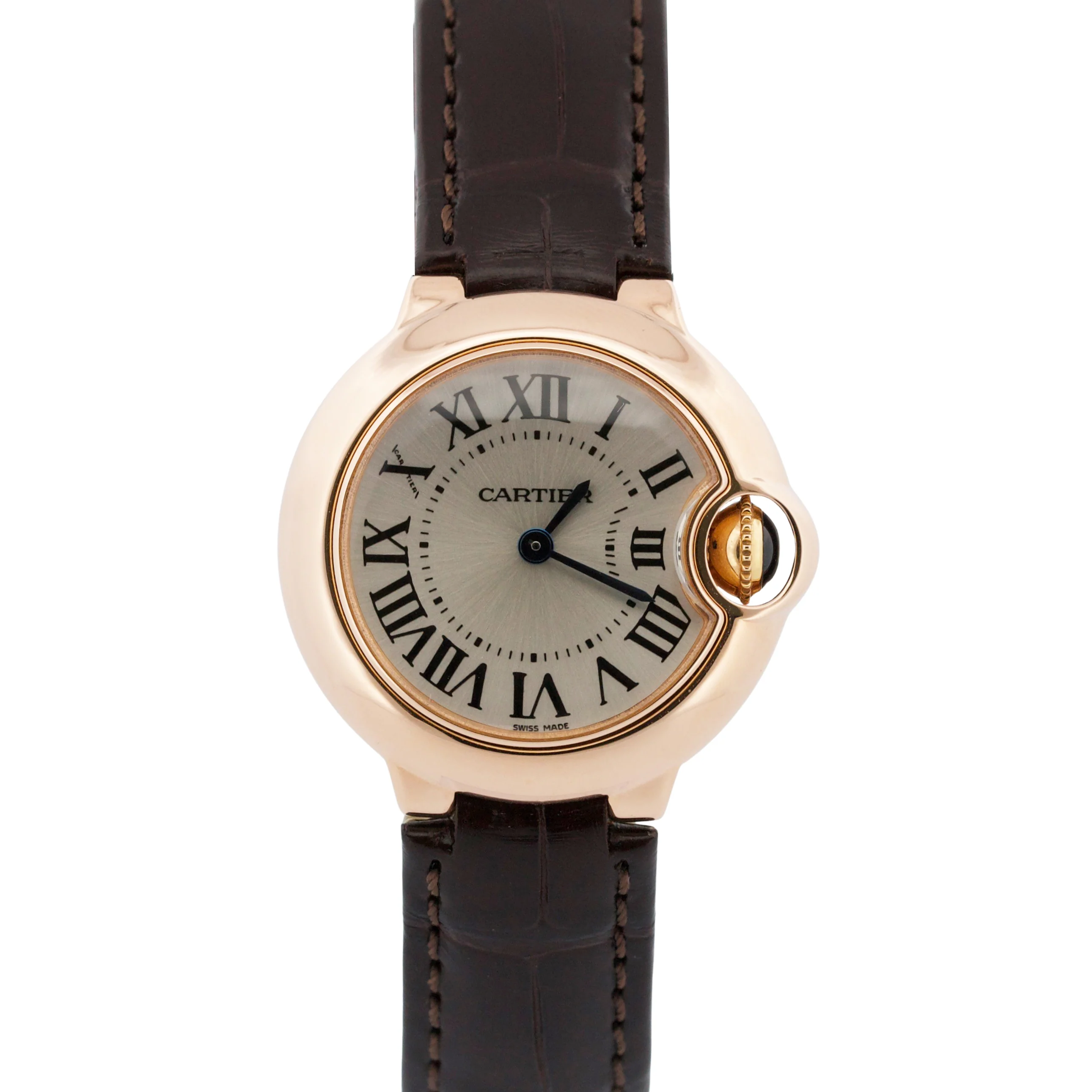 Ladies Cartier Ballon Bleu SILVER 18K Gold 28mm Leather Quartz 3007 W6900256
