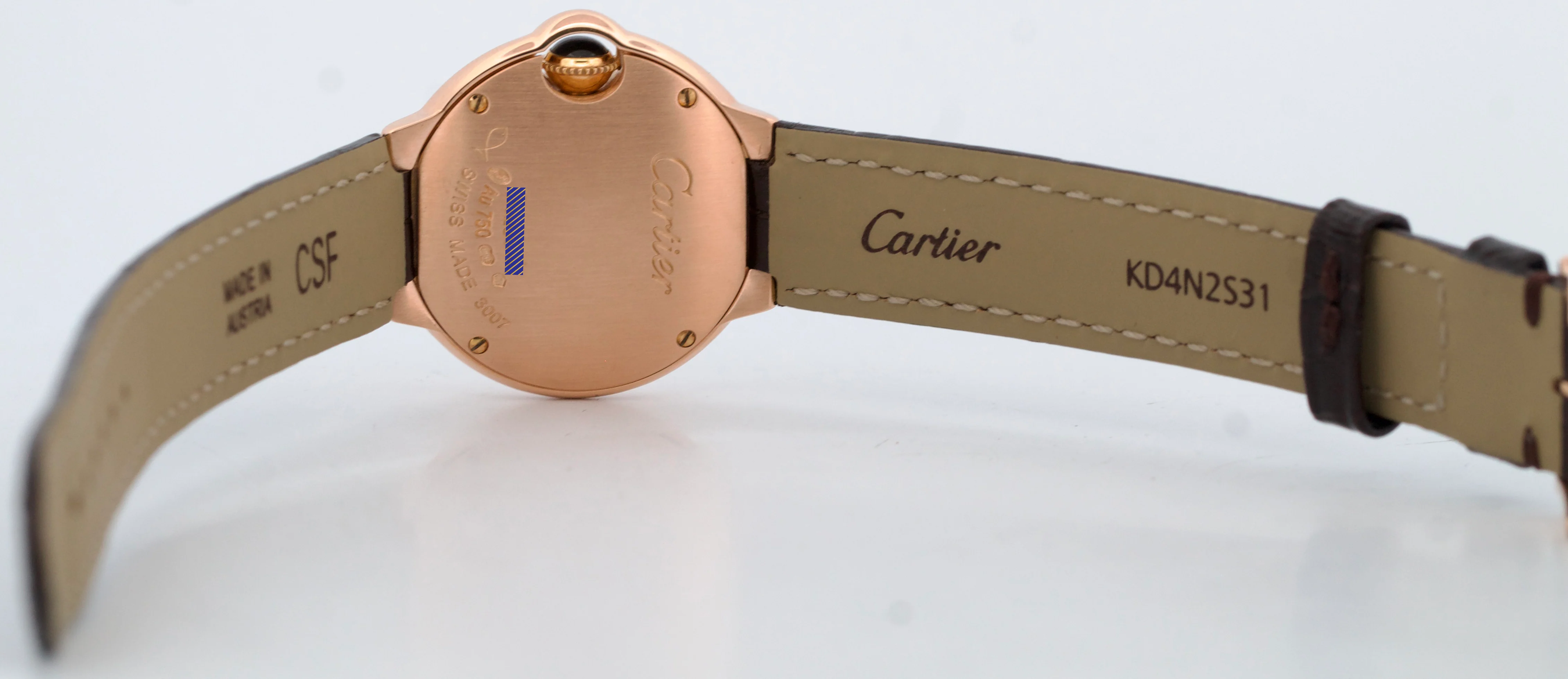 Ladies Cartier Ballon Bleu SILVER 18K Gold 28mm Leather Quartz 3007 W6900256 - Image 7
