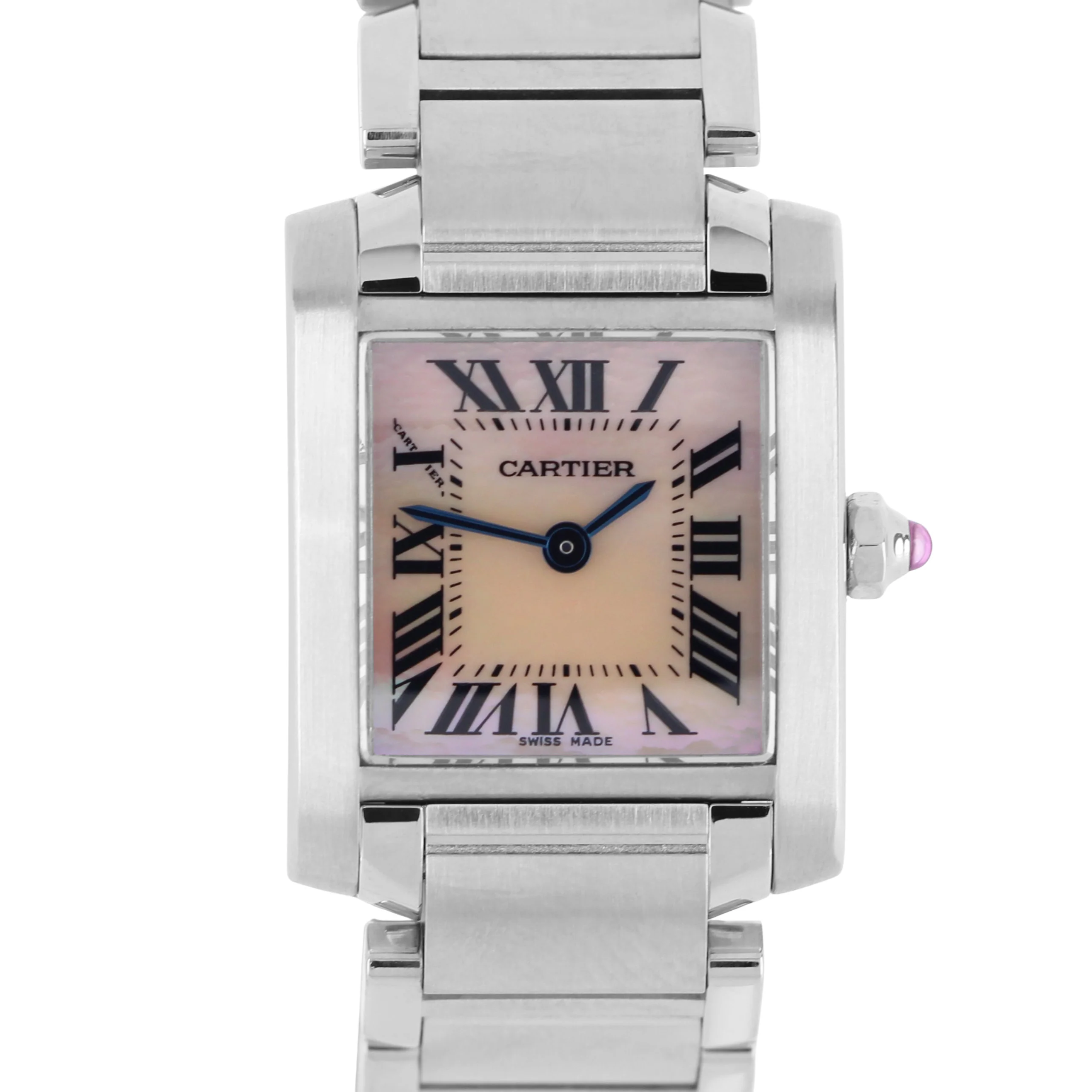 Ladies Cartier Tank Française Steel PINK Mother of Pearl Roman 20mm 2384 Watch