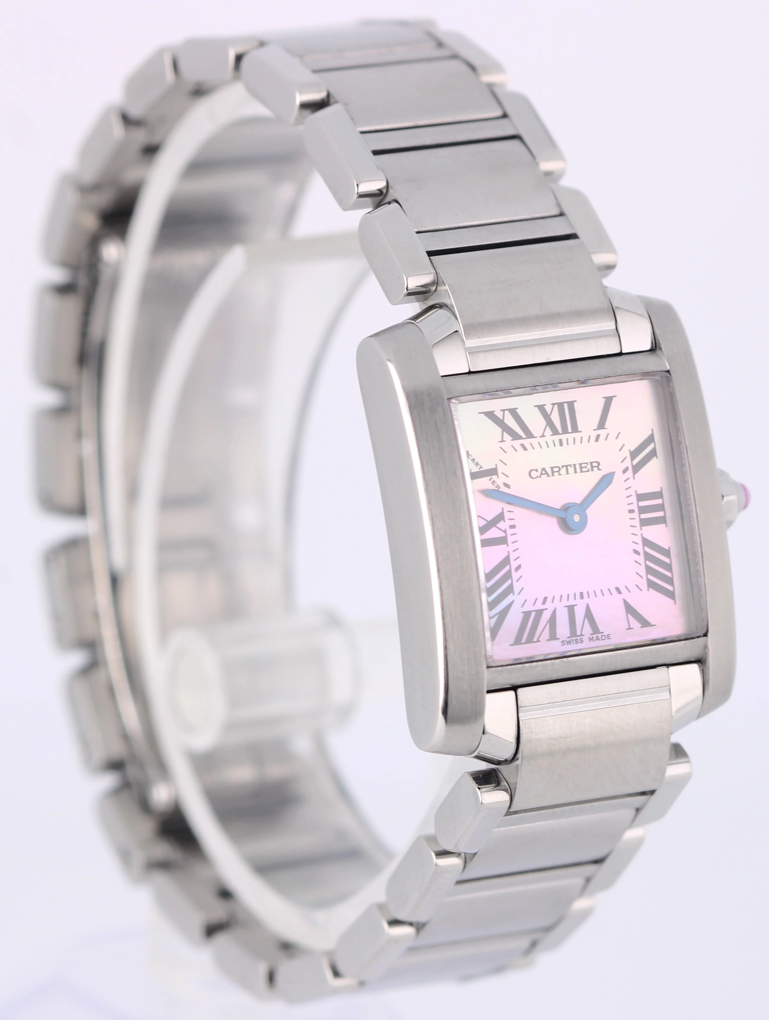 Ladies Cartier Tank Française Steel PINK Mother of Pearl Roman 20mm 2384 Watch - Image 4