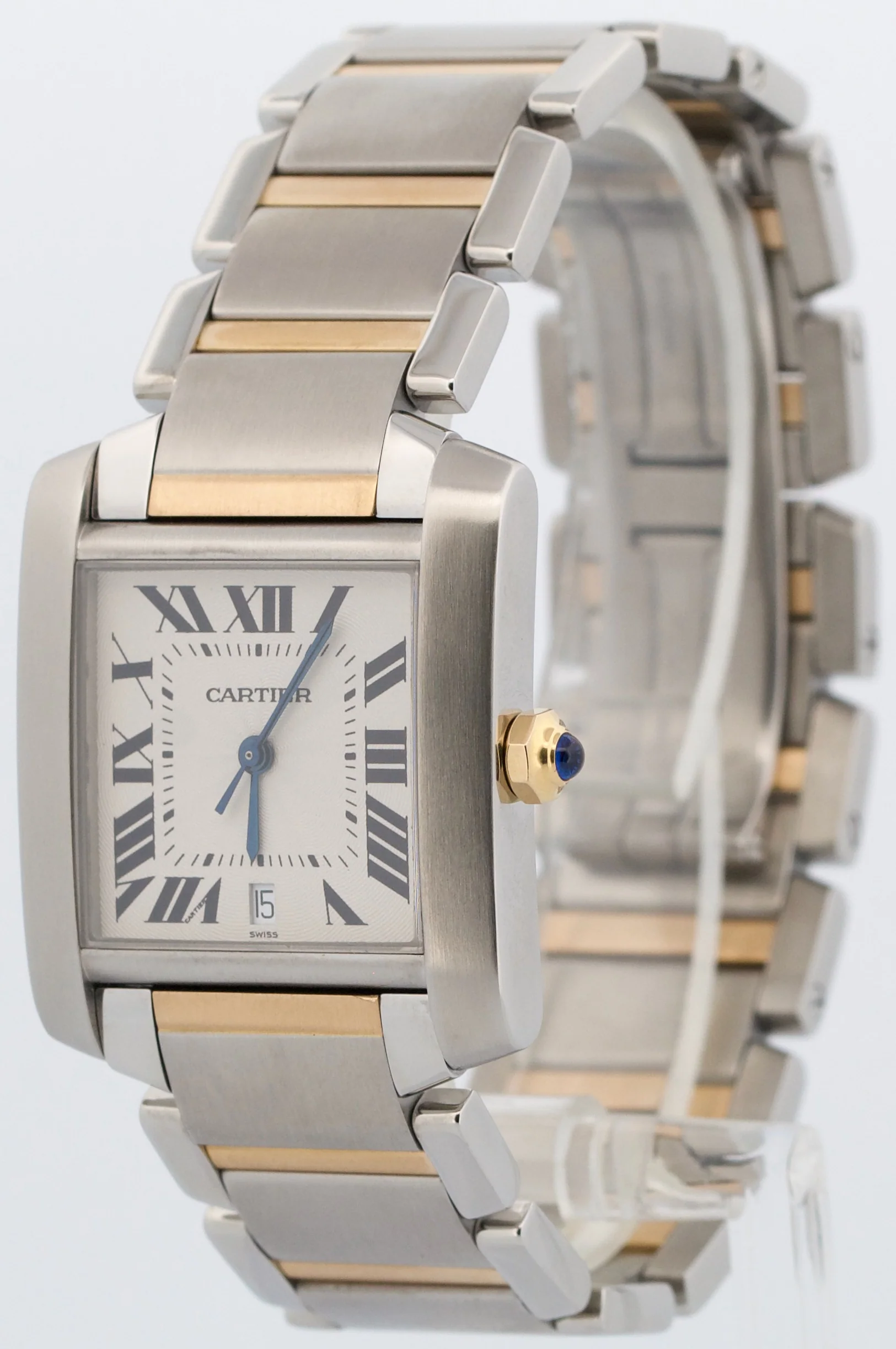 Ladies Cartier Tank Francaise Two-Tone 18K Gold Steel Guilloche 2302 W5100504 - Image 3