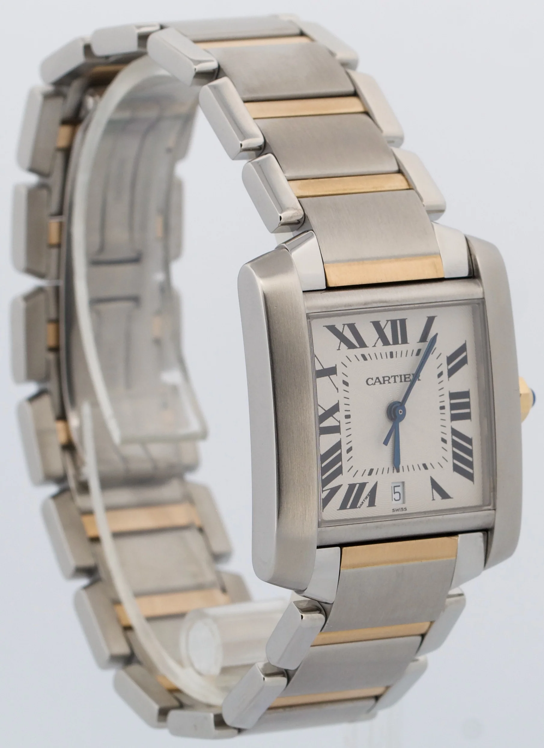 Ladies Cartier Tank Francaise Two-Tone 18K Gold Steel Guilloche 2302 W5100504 - Image 4