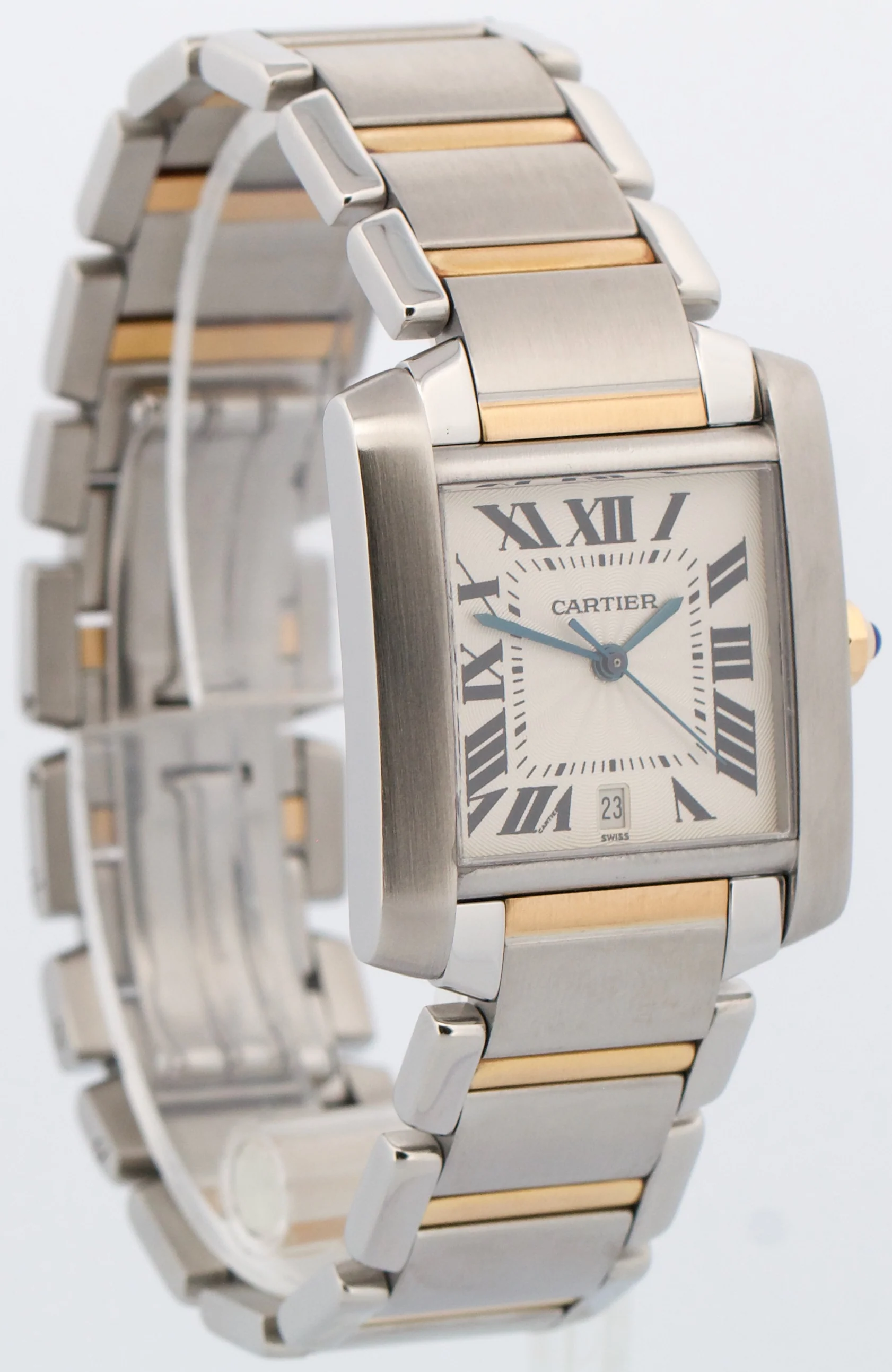 Ladies Cartier Tank Francaise Two-Tone 18K Gold Steel Guilloche 2302 W51005Q4 - Image 4