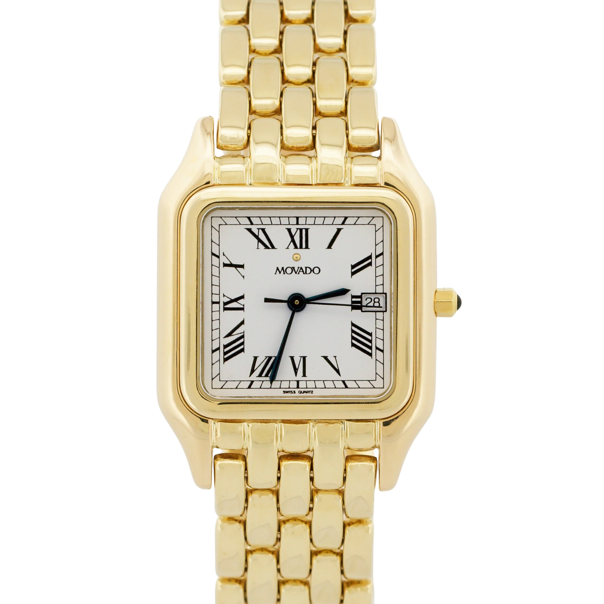 Ladies Movado Panthere WHITE ROMAN 14K Yellow Gold Quartz 29mm 74E19670 Watch