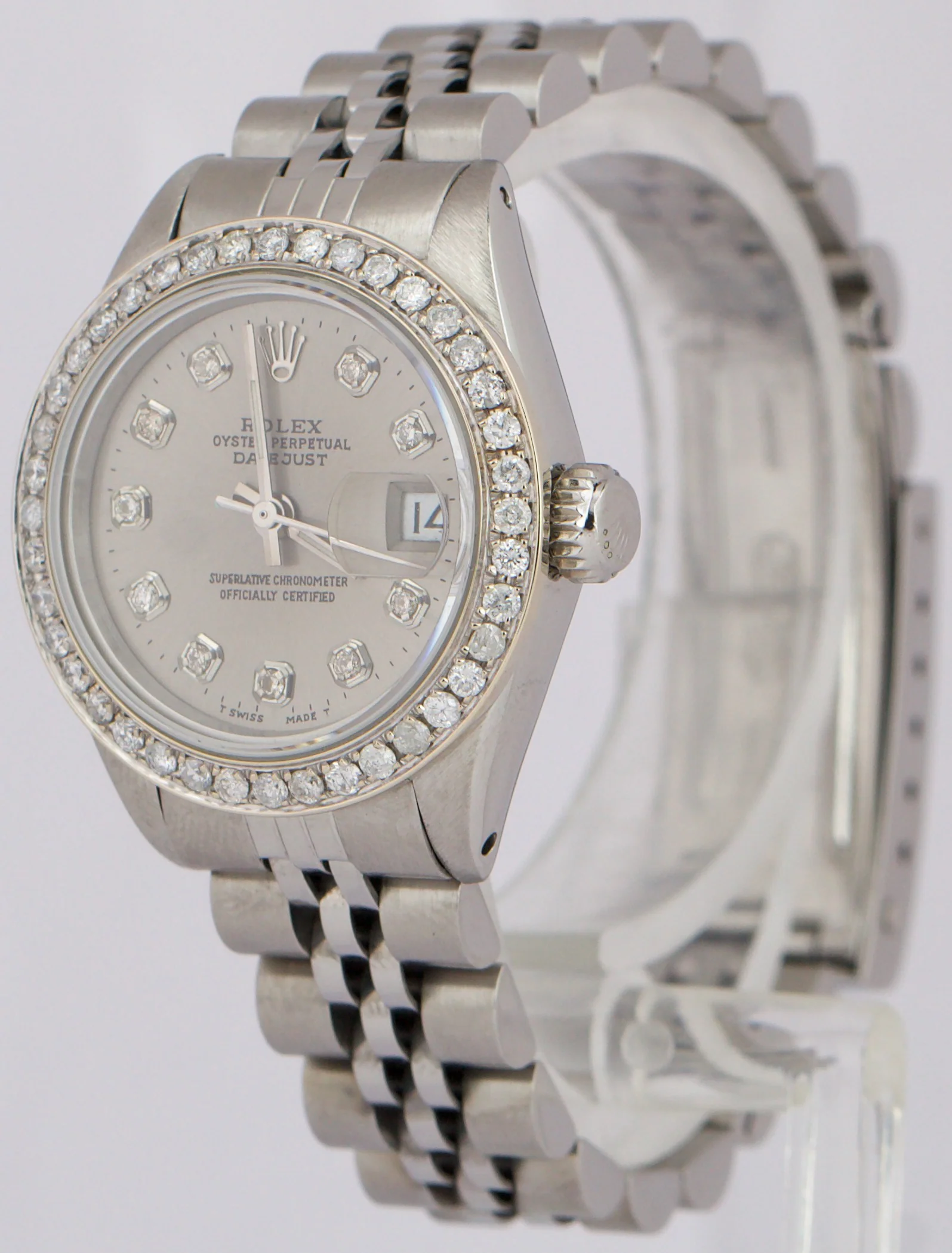 Ladies Rolex DateJust 26mm RHODIUM DIAMOND Stainless Steel JUBILEE Watch 6916 - Image 3