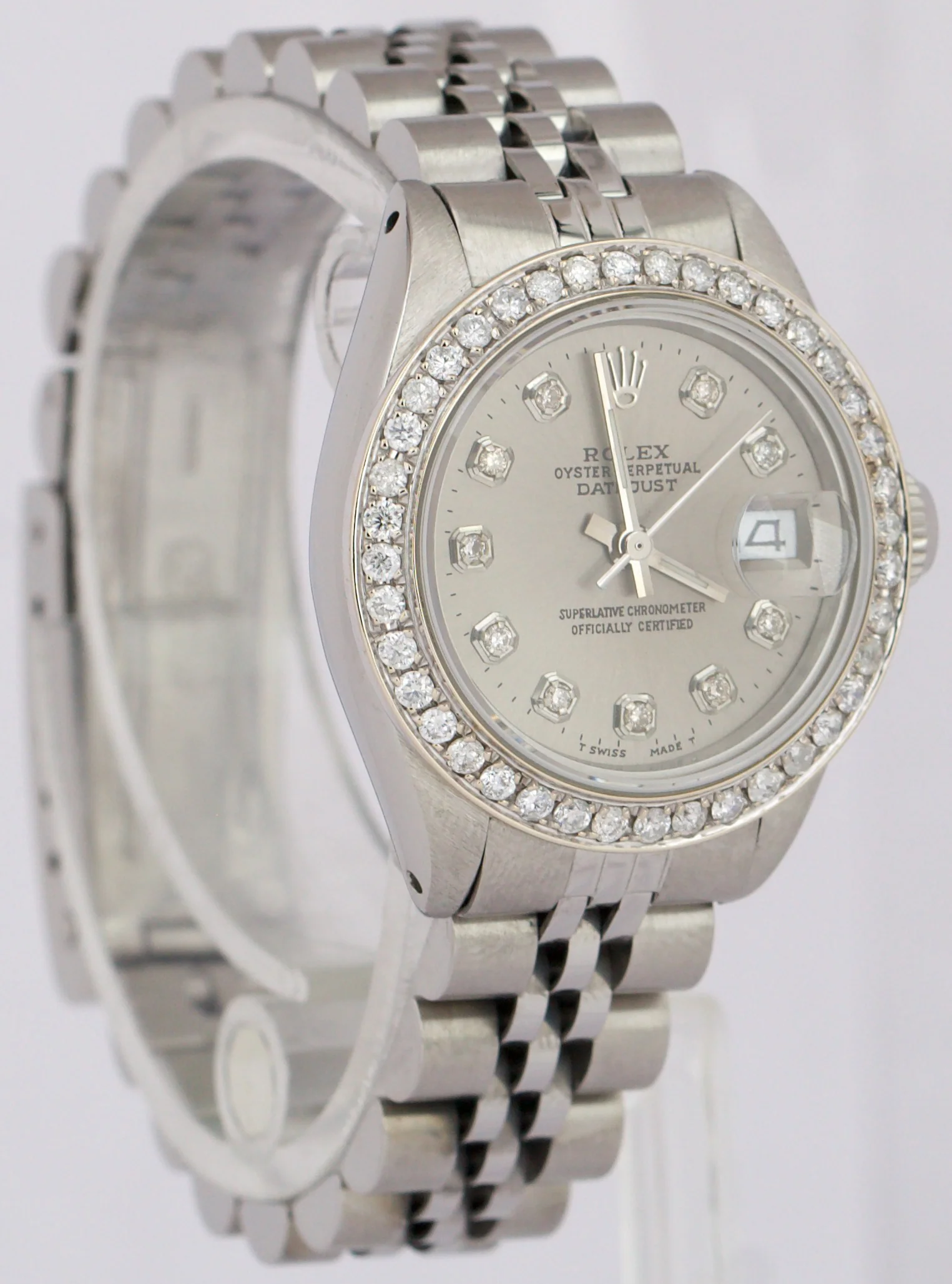 Ladies Rolex DateJust 26mm RHODIUM DIAMOND Stainless Steel JUBILEE Watch 6916 - Image 4
