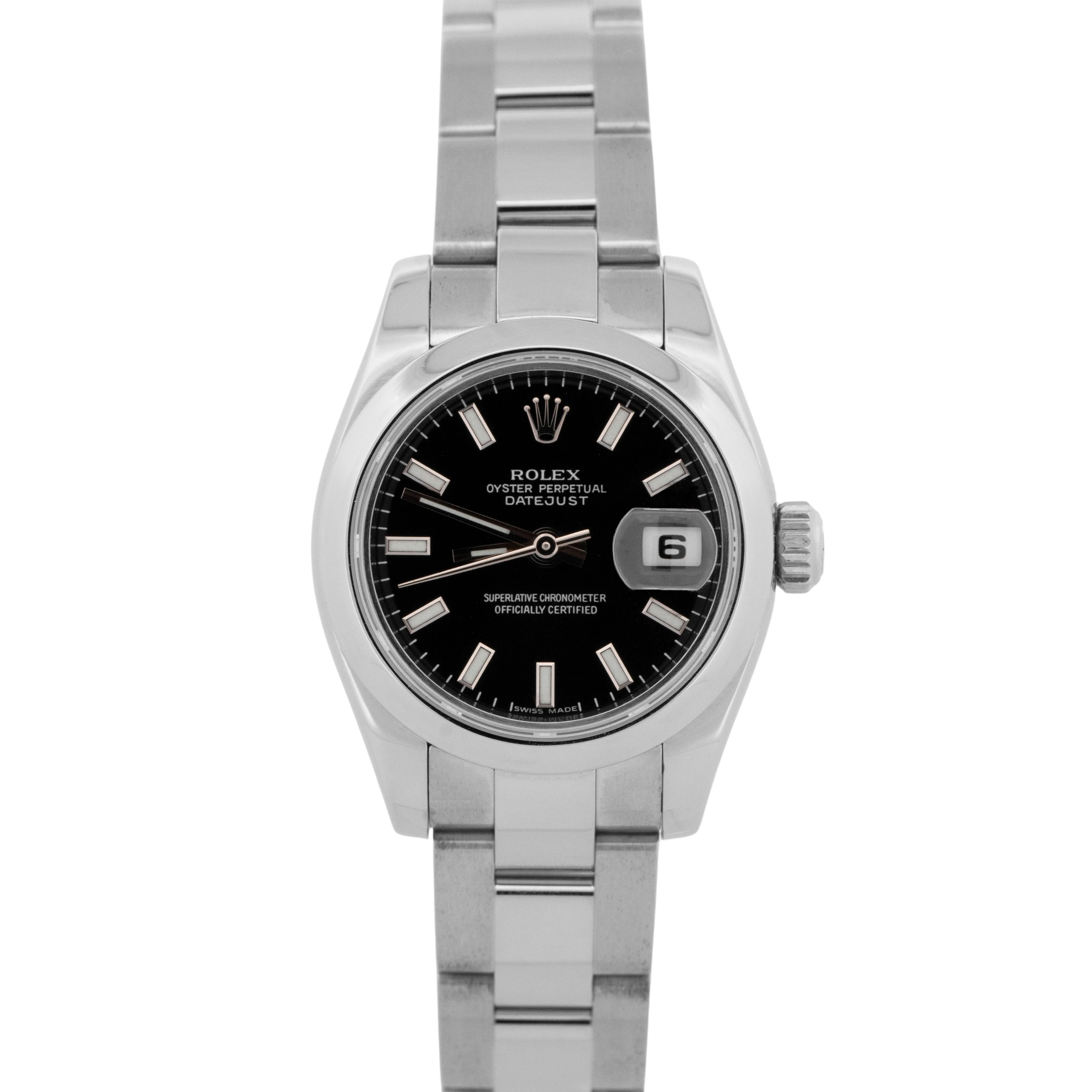 Ladies Rolex DateJust 26mm Black Stainless Steel Oyster Automatic Watch 179160