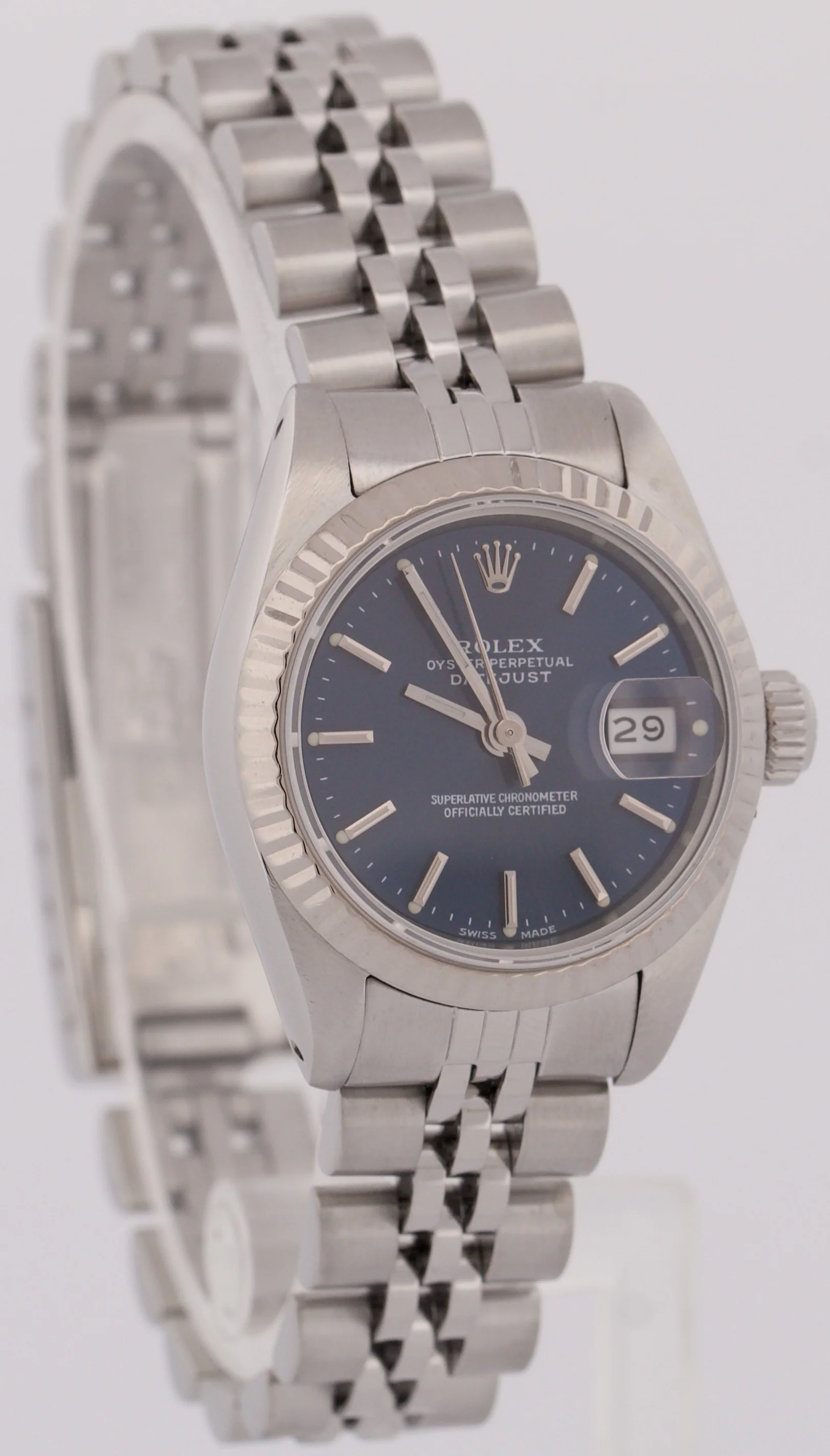 Ladies Rolex DateJust 26mm BLUE 18K White Gold Stainless Steel JUBILEE 69174 - Image 3
