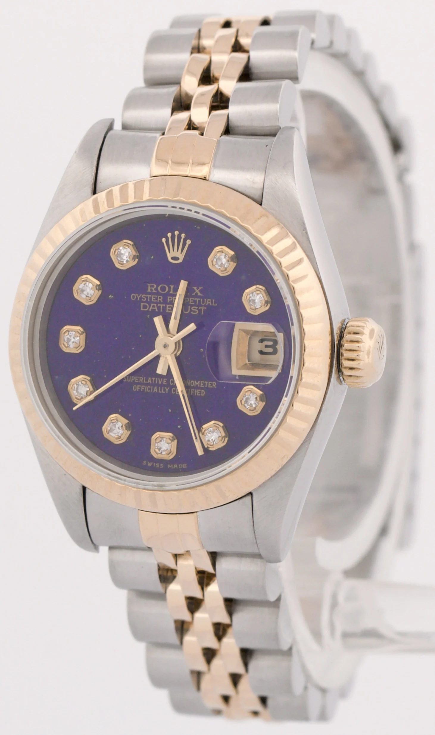 Ladies Rolex DateJust 26mm BLUE DIAMOND Bezel 18K Gold Steel JUBILEE 69173 - Image 3
